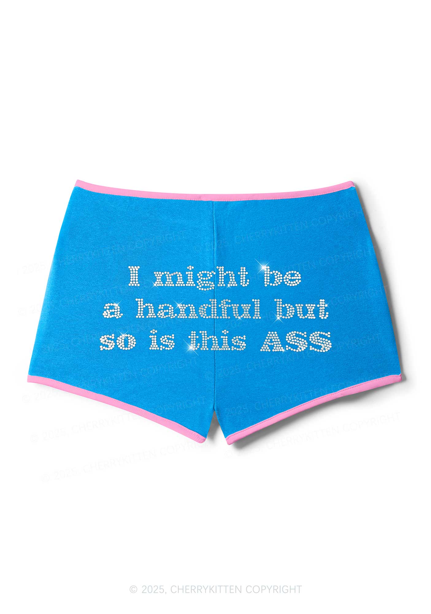 Rhinestone I Might Be Handful Y2K Booty Shorts Cherrykitten - Image 5