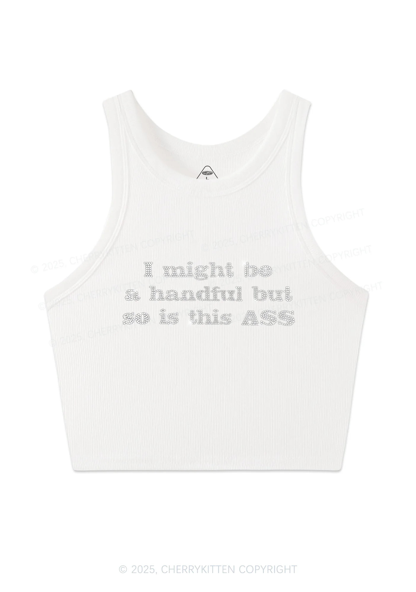 Rhinestone I Might Be Handful Y2K Crop Tank Top Cherrykitten - Image 3