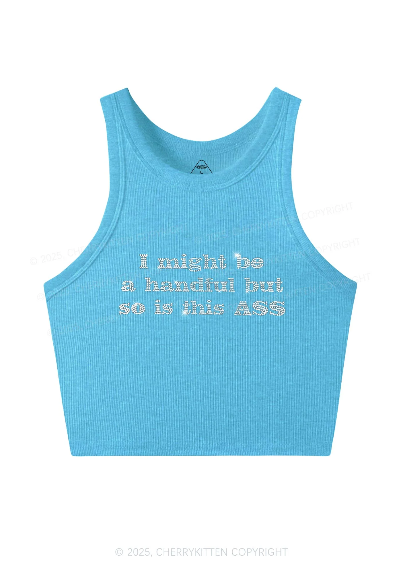 Rhinestone I Might Be Handful Y2K Crop Tank Top Cherrykitten - Image 4