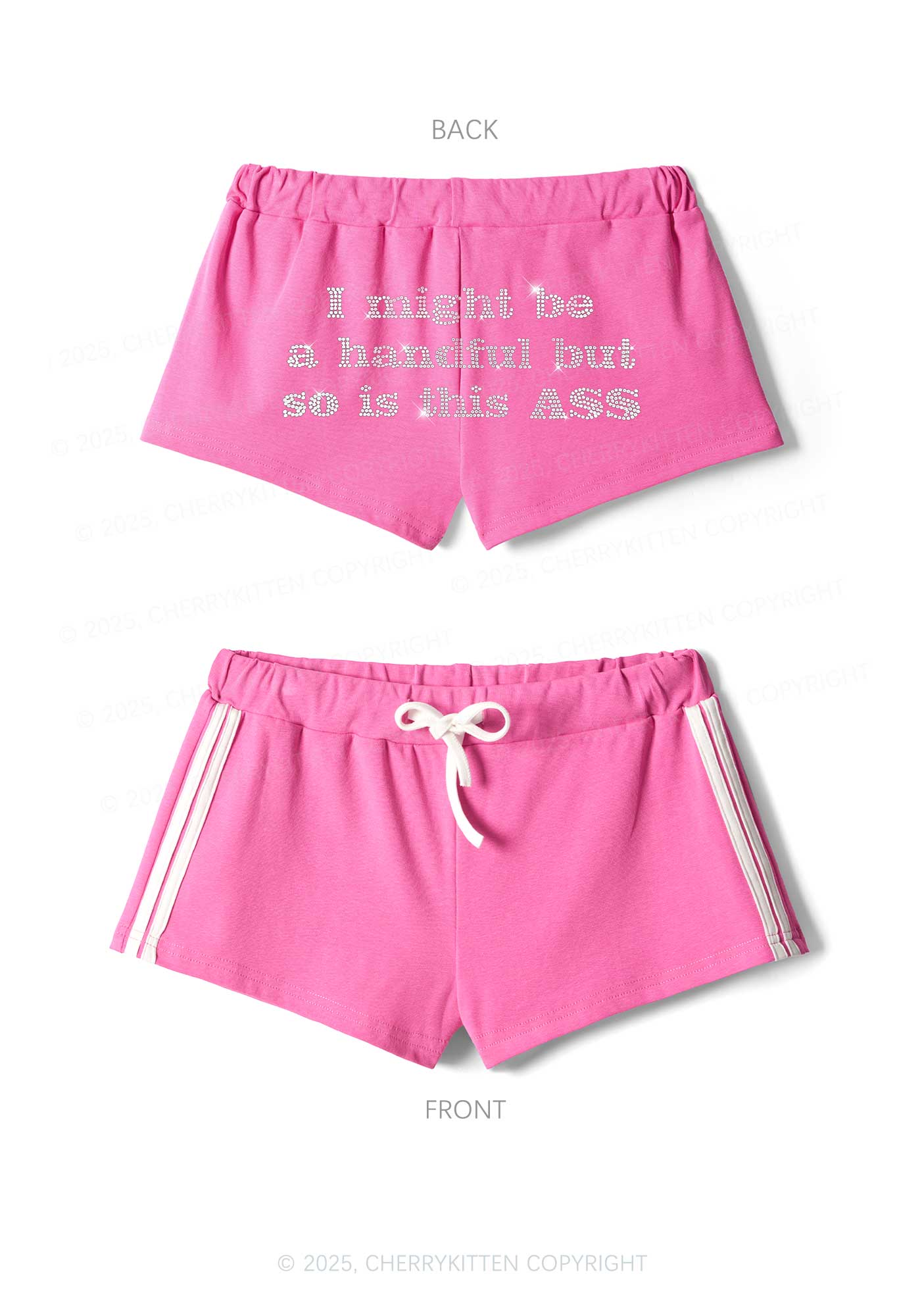 Rhinestone I Might Be Handful Y2K Drawstring Mini Shorts Cherrykitten - Image 4