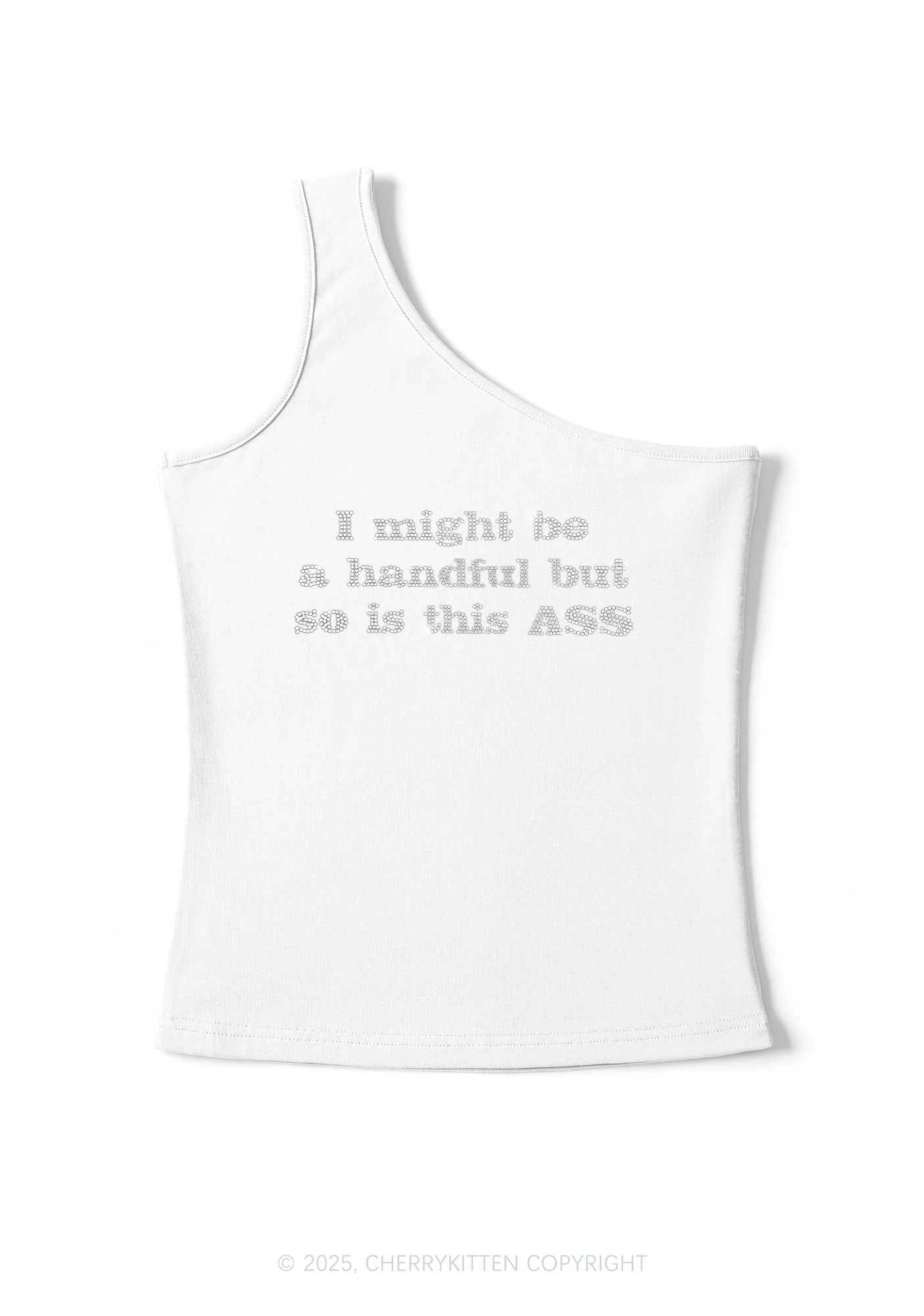 Rhinestone I Might Be Handful Y2K One Shoulder Tank Top Cherrykitten - Image 2