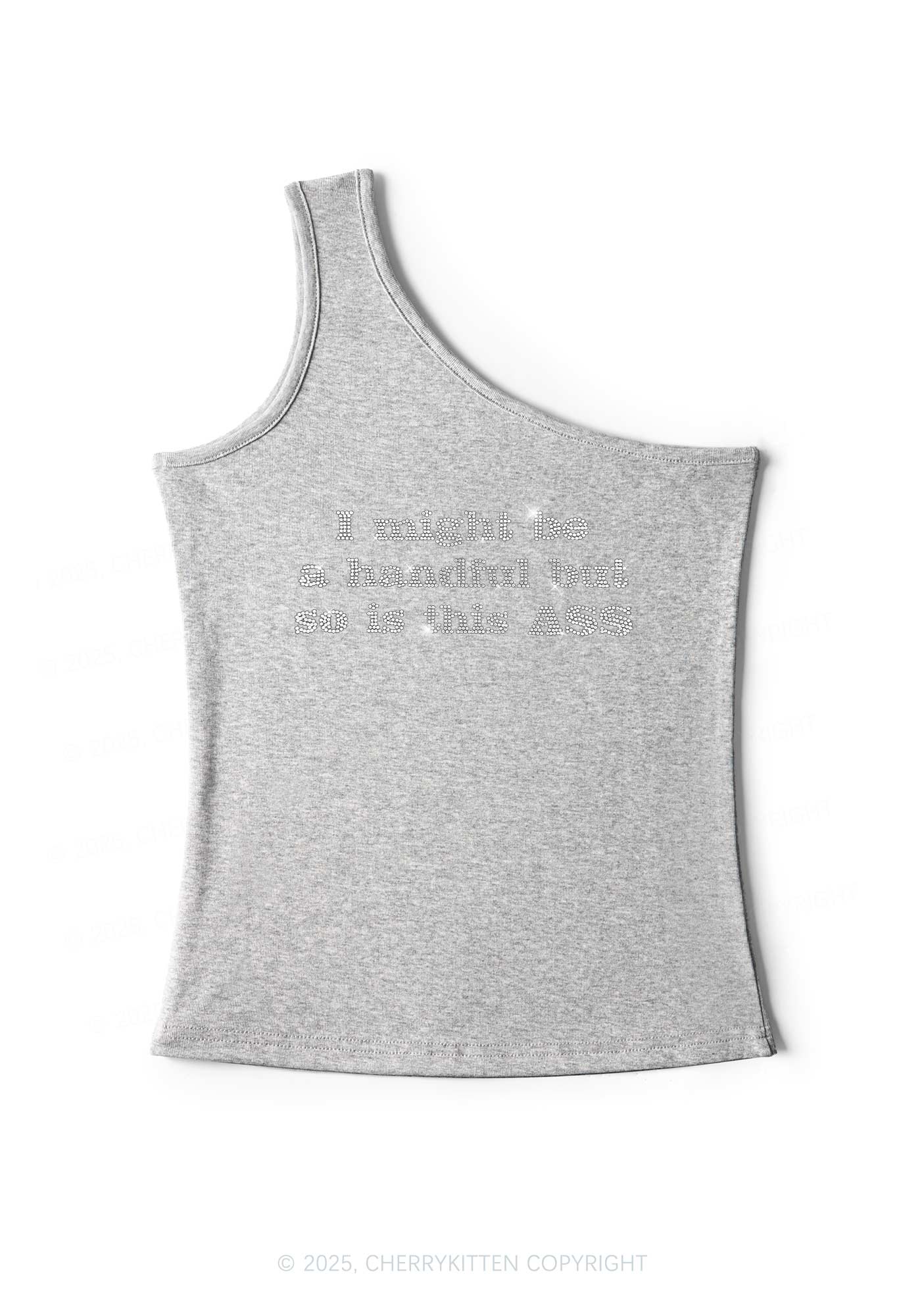 Rhinestone I Might Be Handful Y2K One Shoulder Tank Top Cherrykitten - Image 5