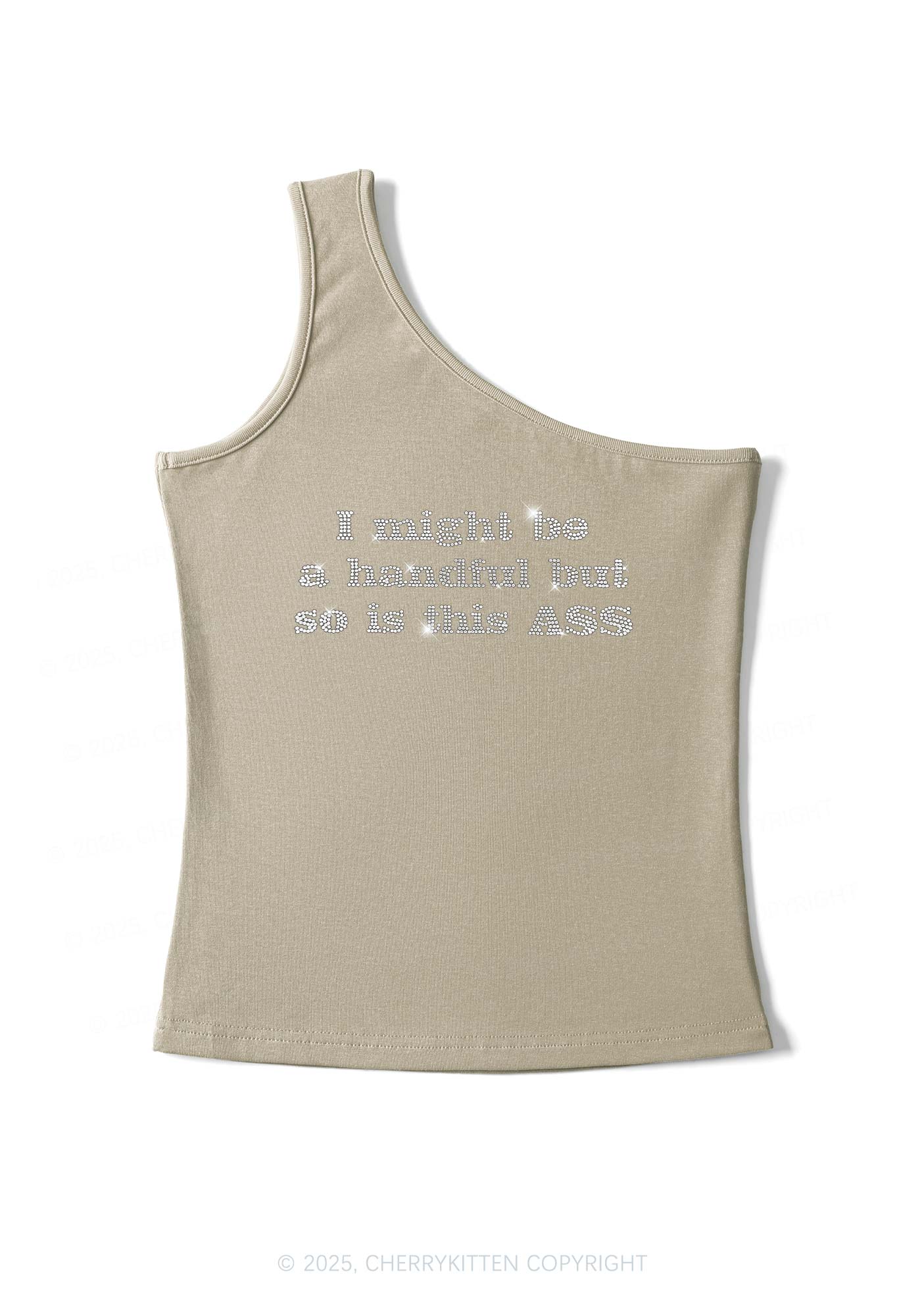 Rhinestone I Might Be Handful Y2K One Shoulder Tank Top Cherrykitten - Image 6