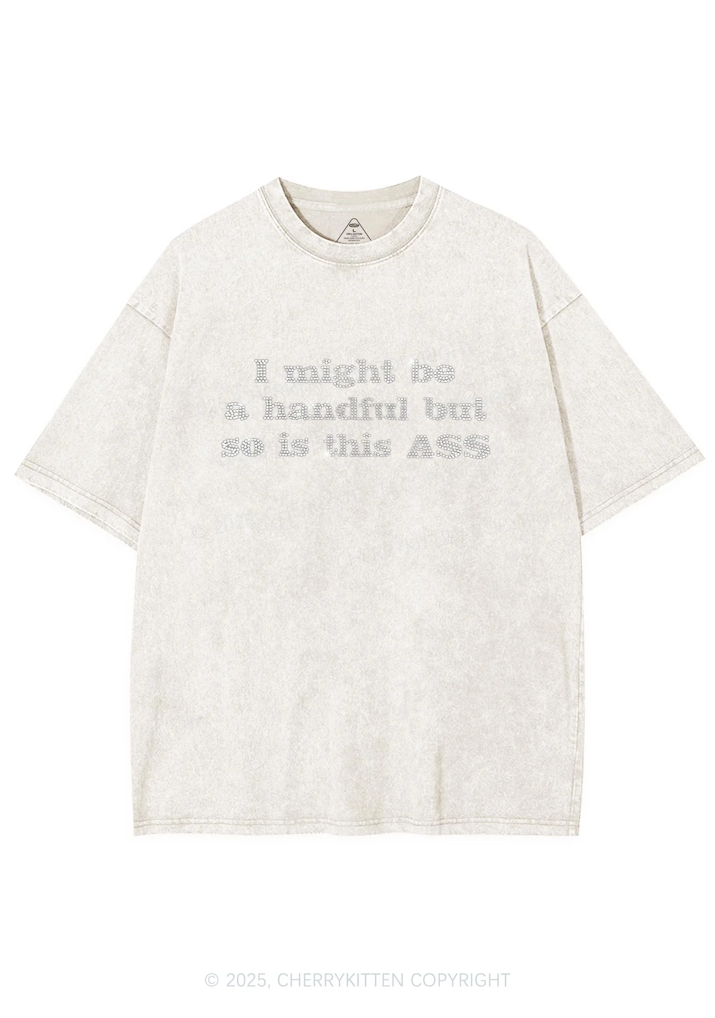 Rhinestone I Might Be Handful Y2K Shirts Washed Tee Cherrykitten - Image 3