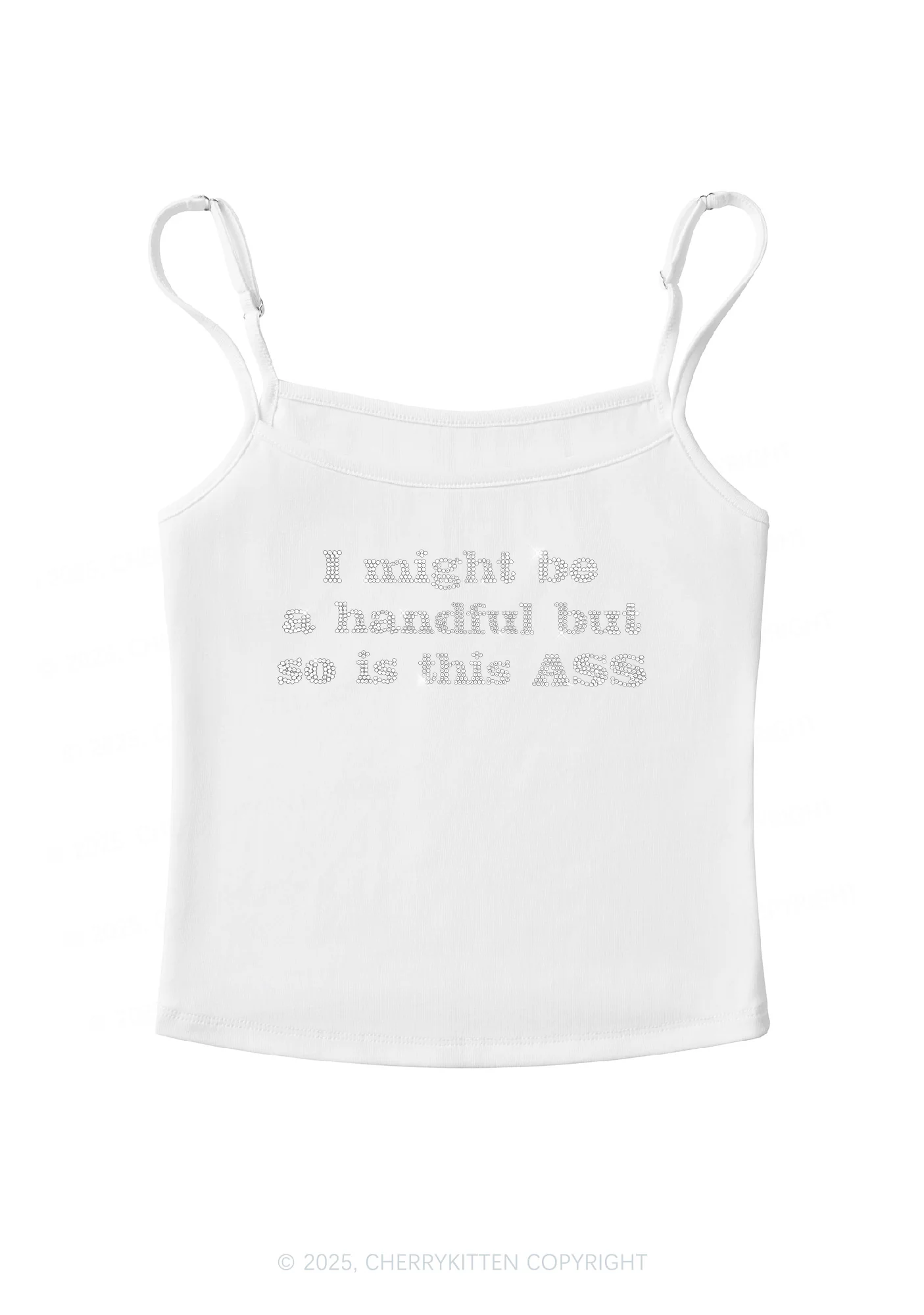 Rhinestone I Might Be Handful Y2K Spaghetti Strap Cami Cherrykitten - Image 3