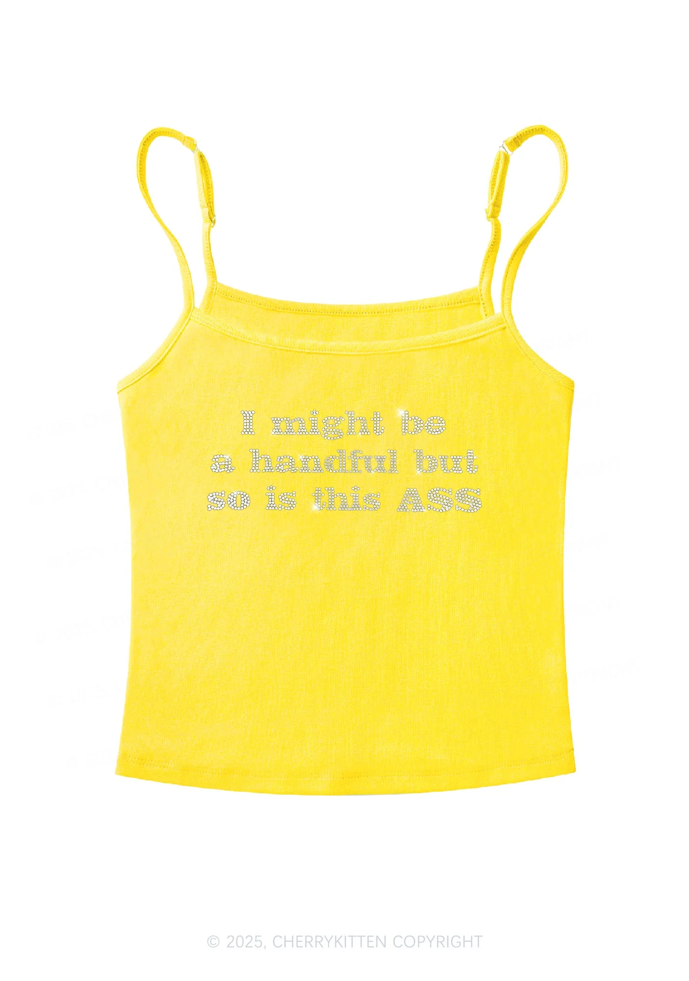 Rhinestone I Might Be Handful Y2K Spaghetti Strap Cami Cherrykitten - Image 7