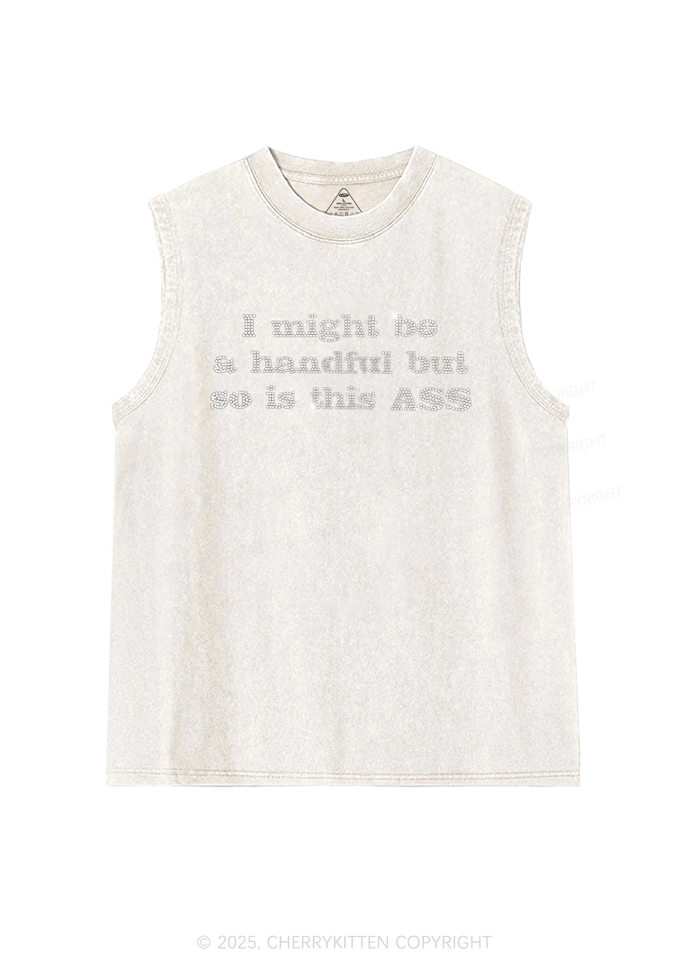 Rhinestone I Might Be Handful Y2K Washed Muscle Tank Cherrykitten - Image 4