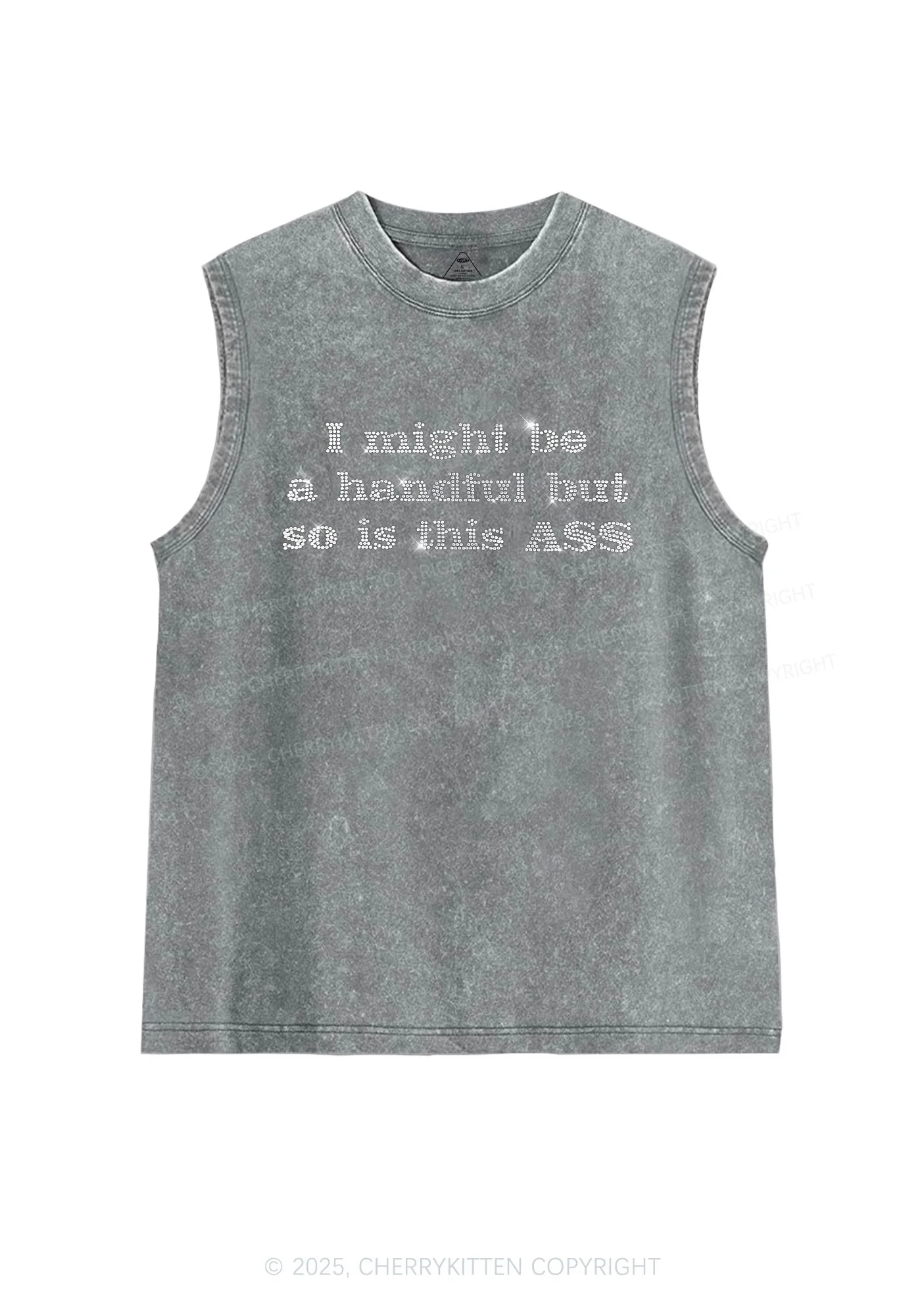 Rhinestone I Might Be Handful Y2K Washed Muscle Tank Cherrykitten - Image 5
