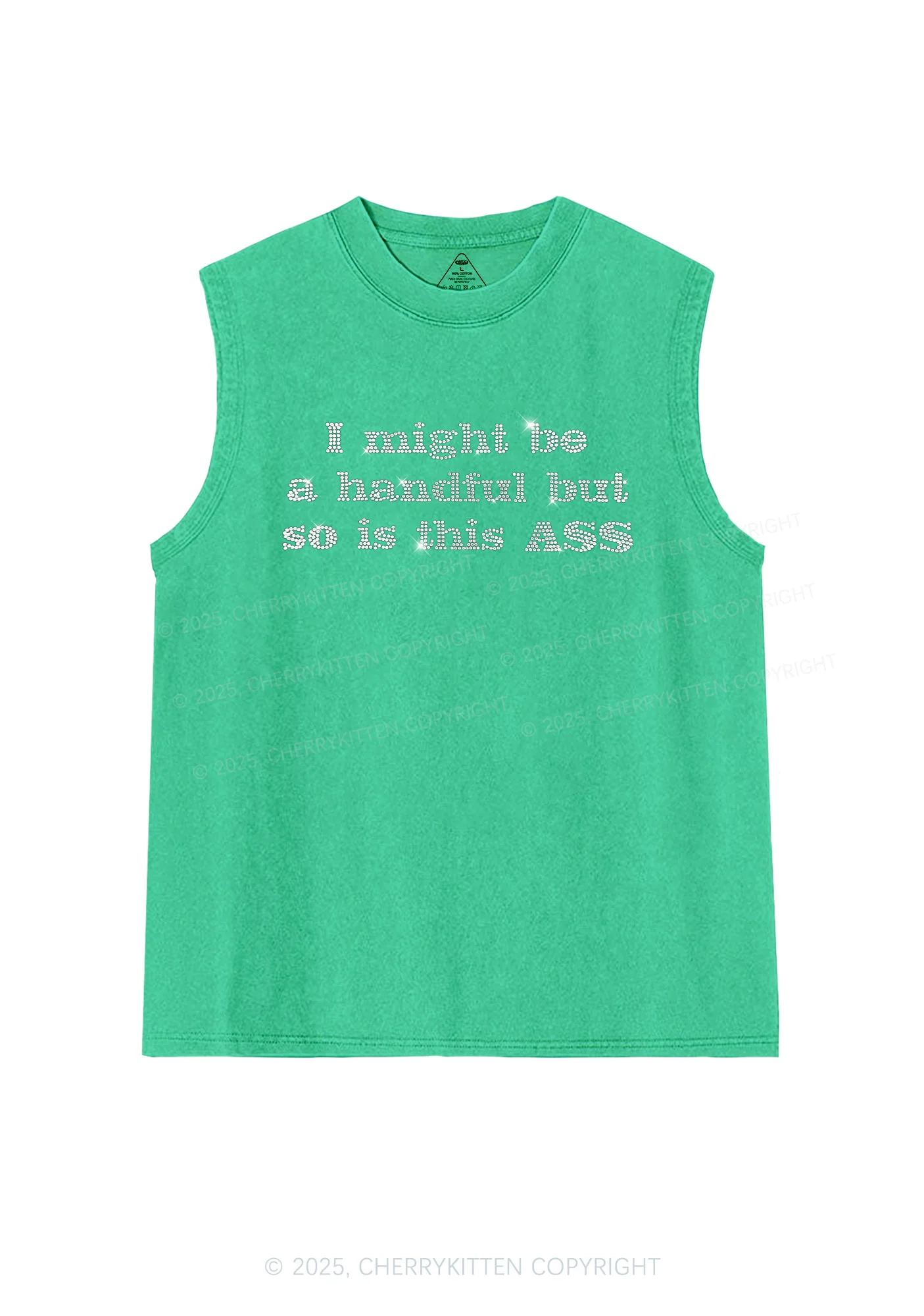 Rhinestone I Might Be Handful Y2K Washed Muscle Tank Cherrykitten - Image 7