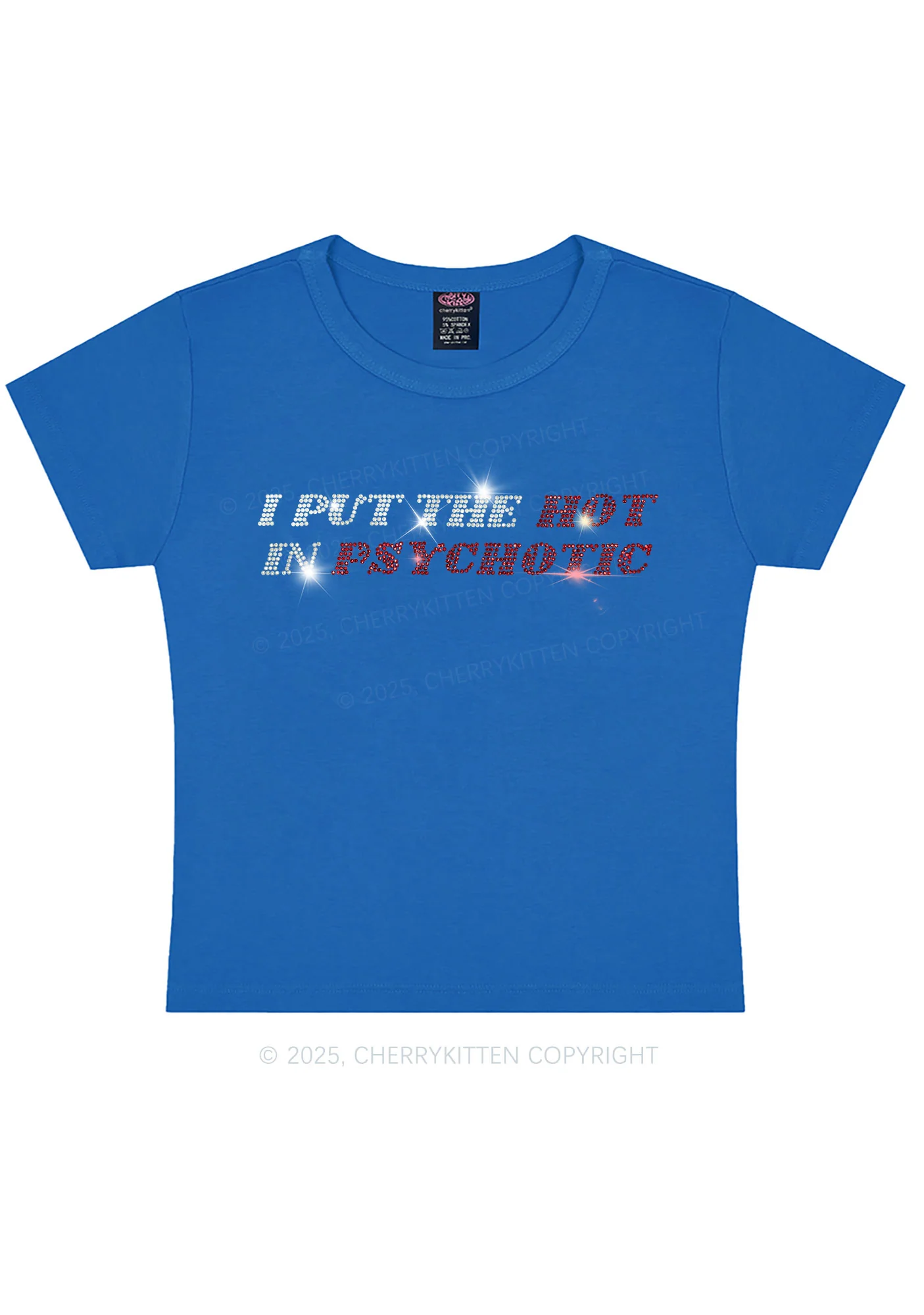 Rhinestone I Put The Hot In Psychotic Y2K Baby Tee Cherrykitten - Image 3