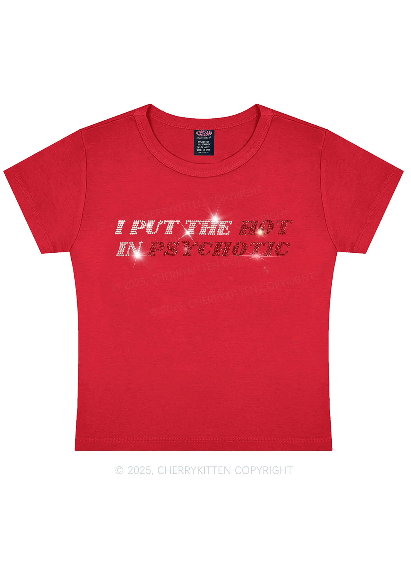 Rhinestone I Put The Hot In Psychotic Y2K Baby Tee Cherrykitten - Image 8