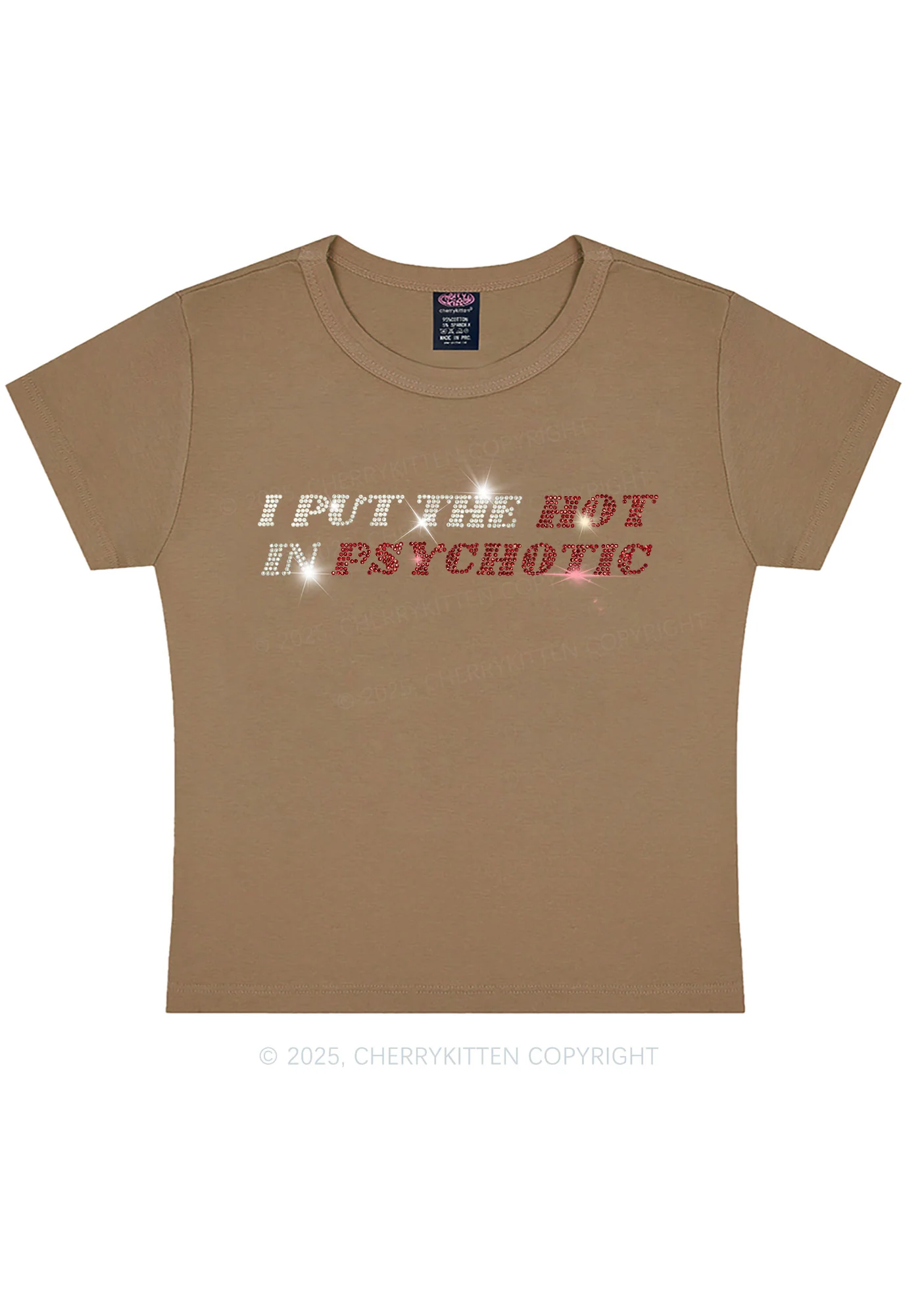 Rhinestone I Put The Hot In Psychotic Y2K Baby Tee Cherrykitten - Image 9