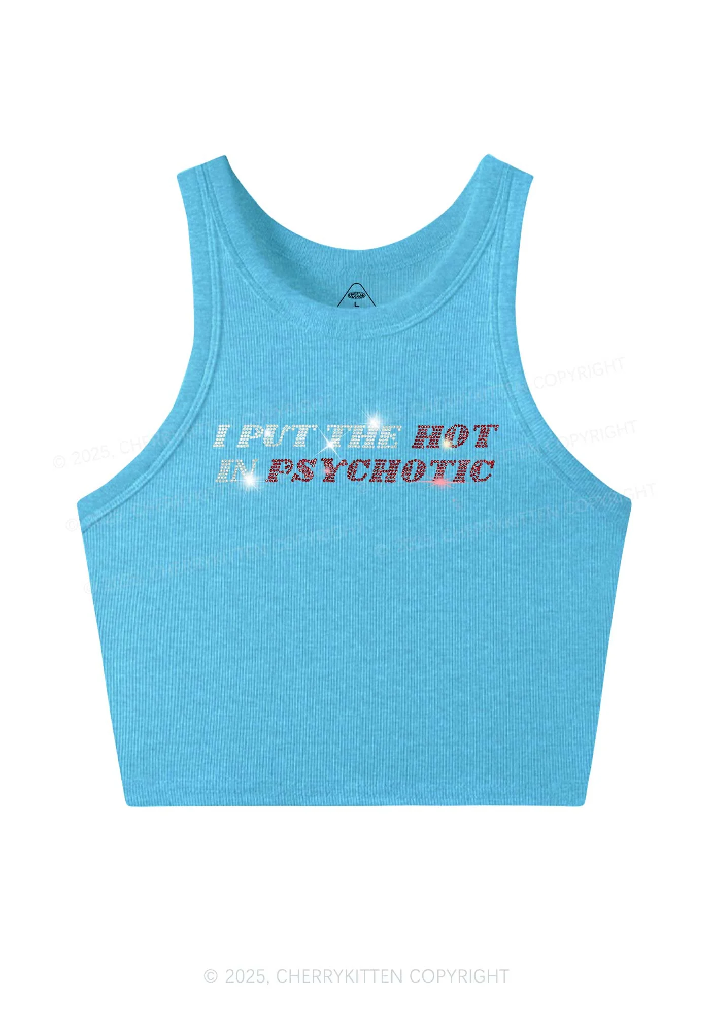 Rhinestone I Put The Hot In Psychotic Y2K Crop Tank Top Cherrykitten - Image 3