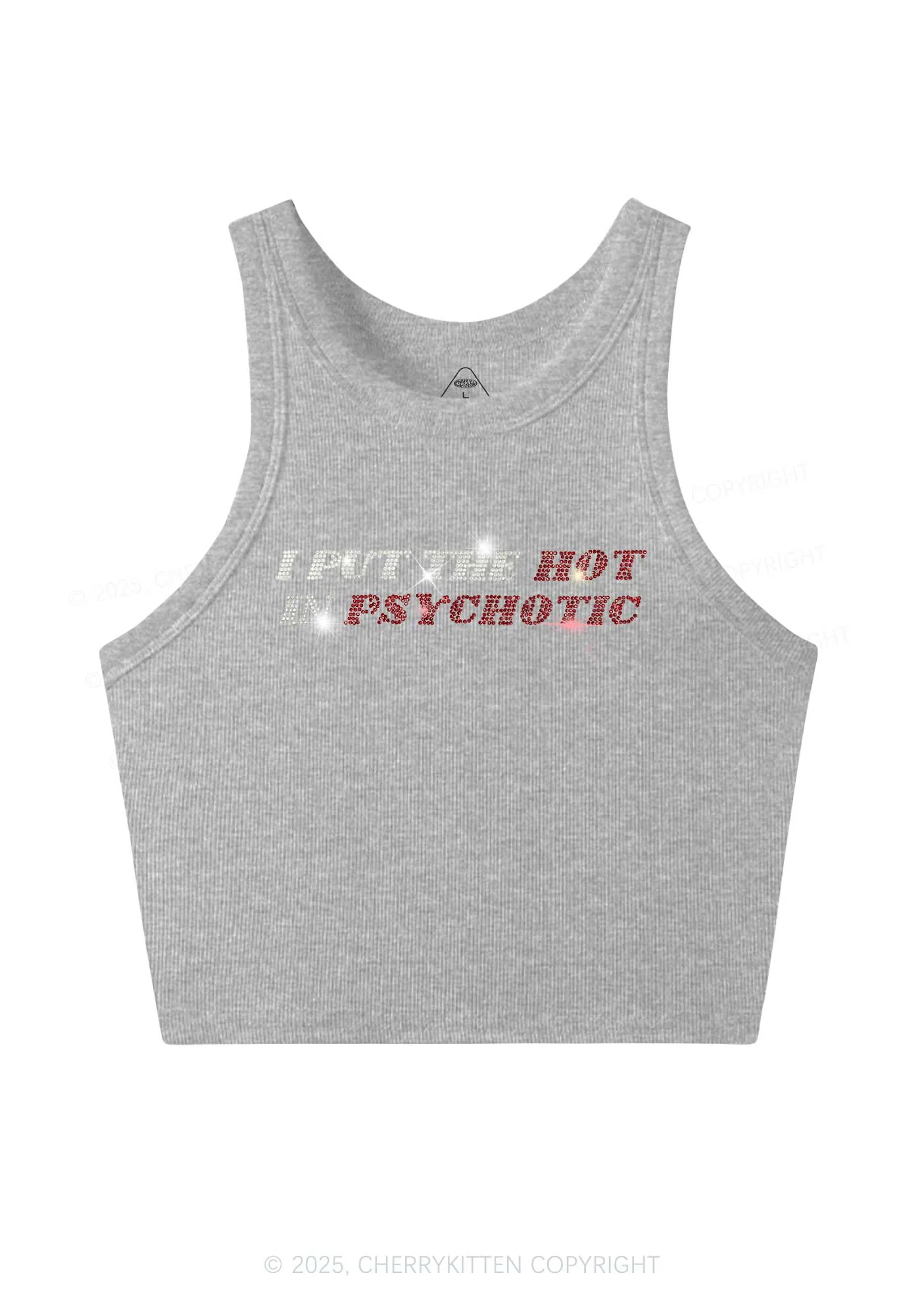 Rhinestone I Put The Hot In Psychotic Y2K Crop Tank Top Cherrykitten - Image 4