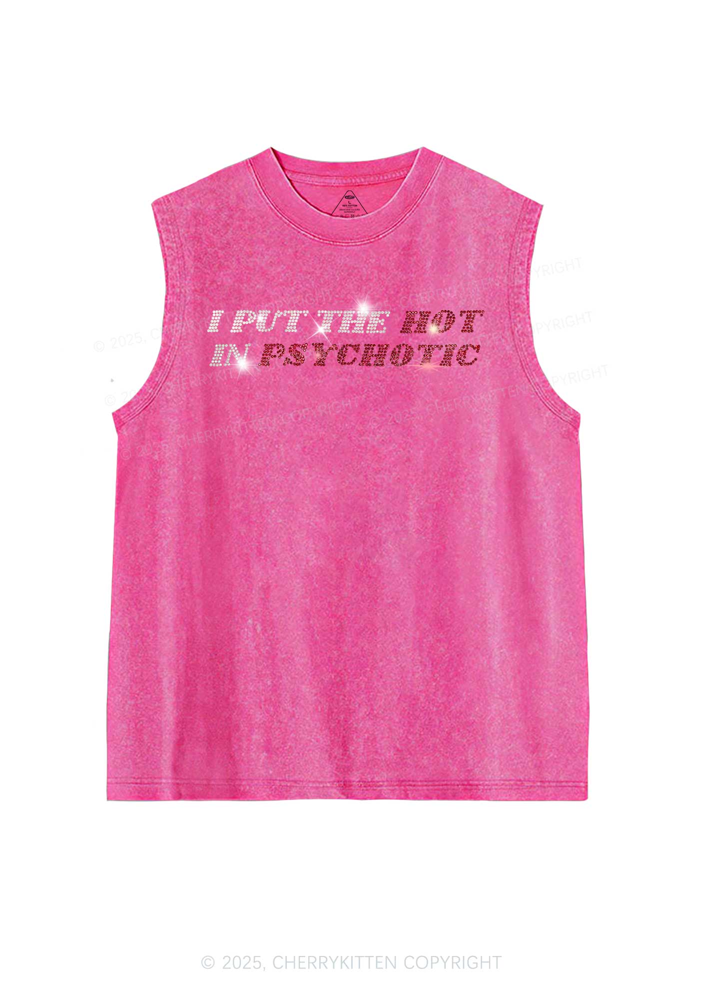 Rhinestone I Put The Hot In Psychotic Y2K Washed Muscle Tank Cherrykitten - Image 4