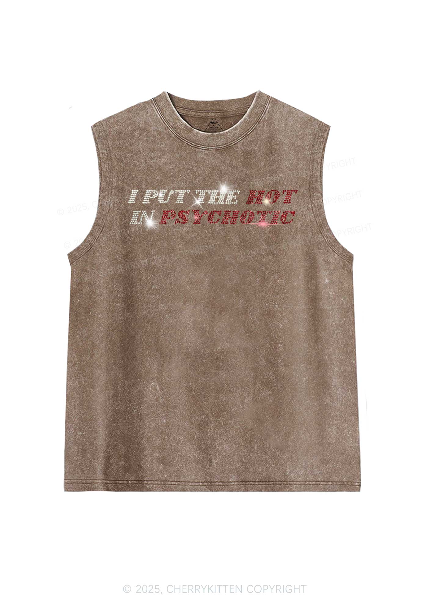 Rhinestone I Put The Hot In Psychotic Y2K Washed Muscle Tank Cherrykitten - Image 5