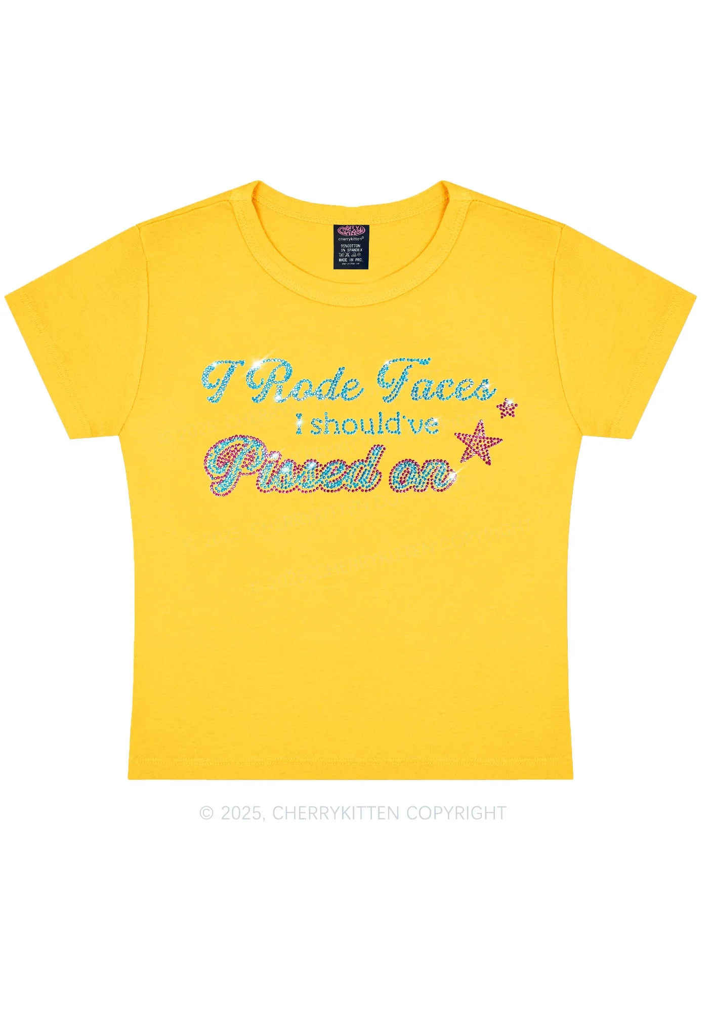 Rhinestone I Rode Faces Y2K Baby Tee Cherrykitten - Image 11