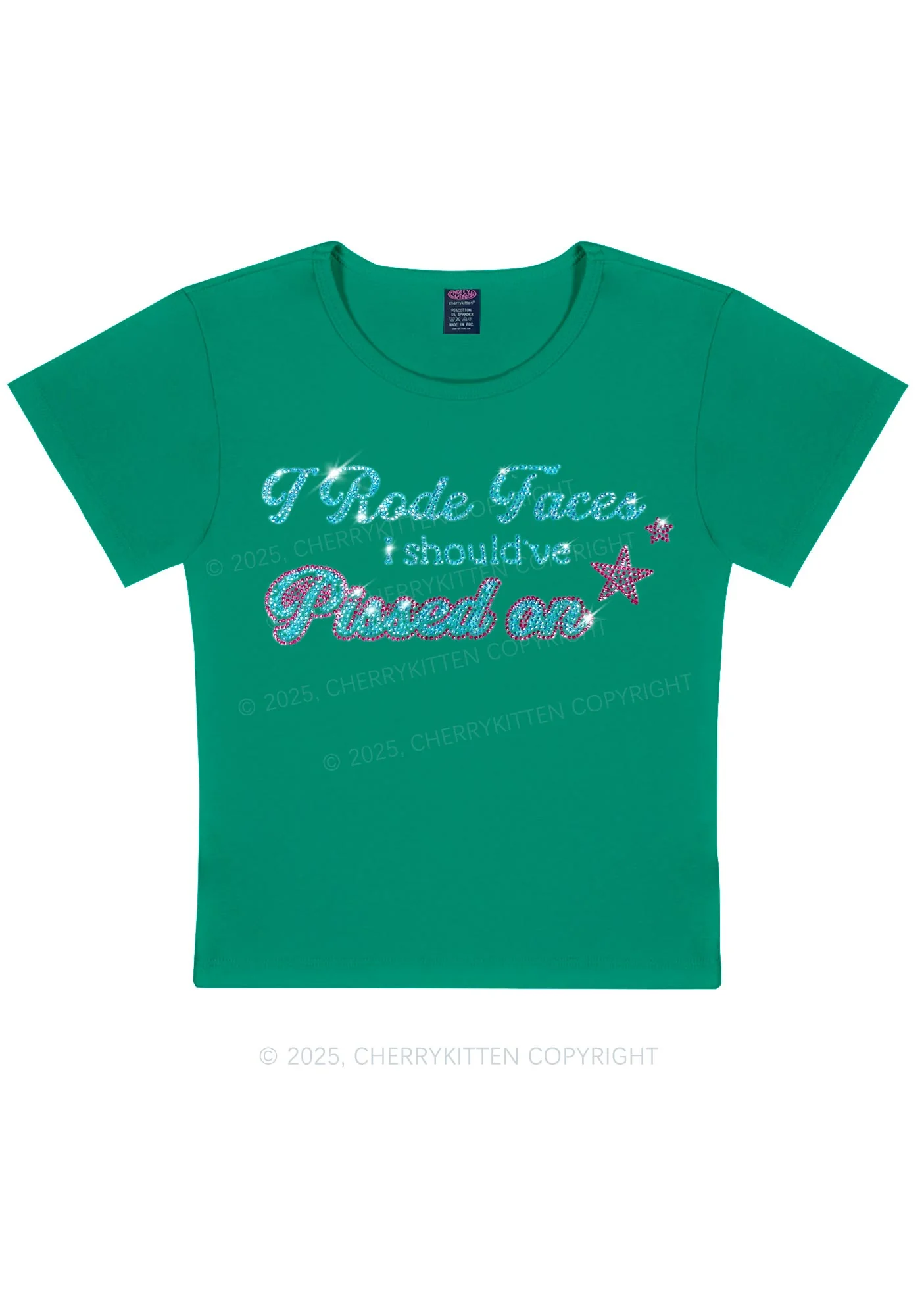 Rhinestone I Rode Faces Y2K Baby Tee Cherrykitten - Image 13
