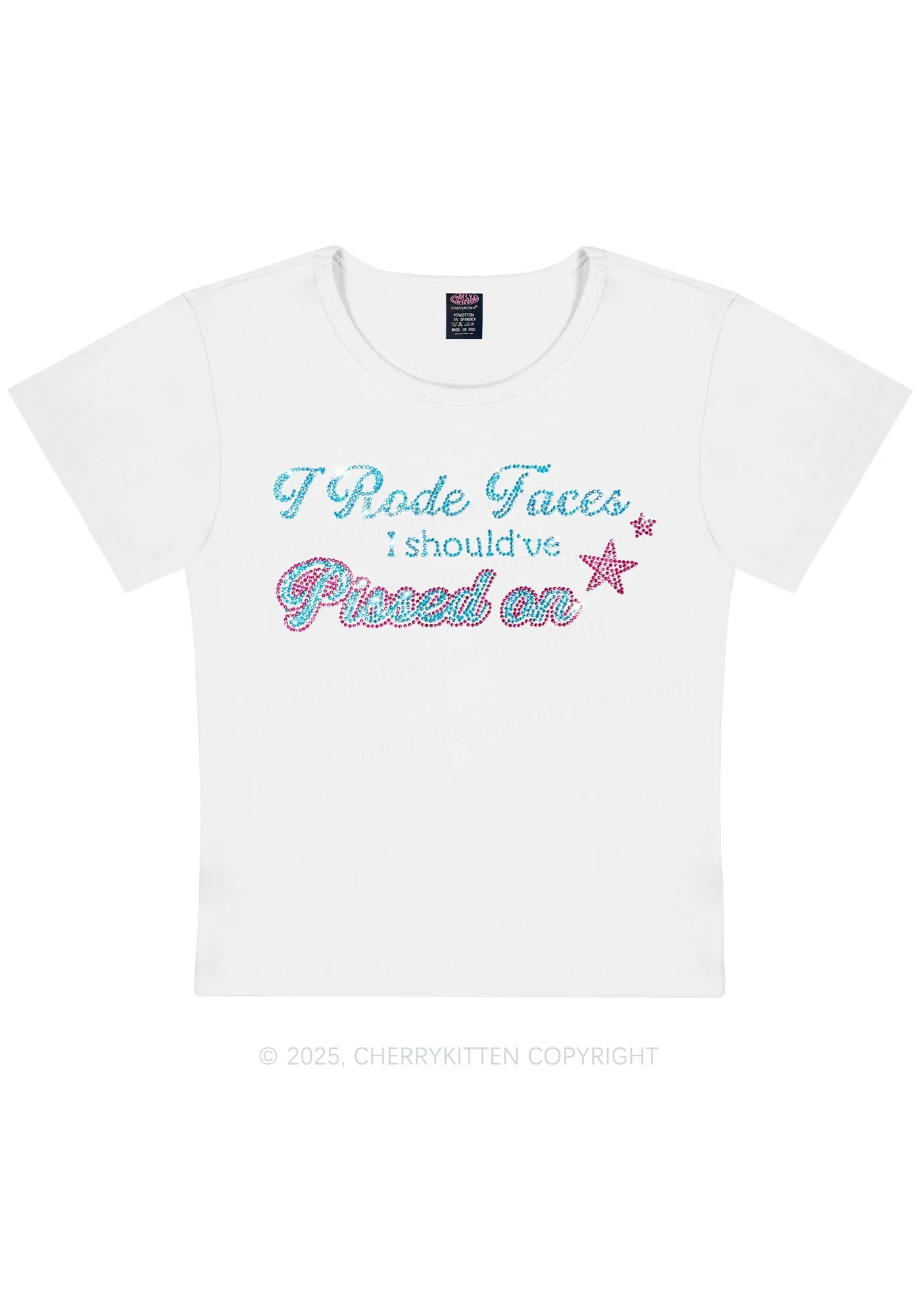 Rhinestone I Rode Faces Y2K Baby Tee Cherrykitten - Image 4