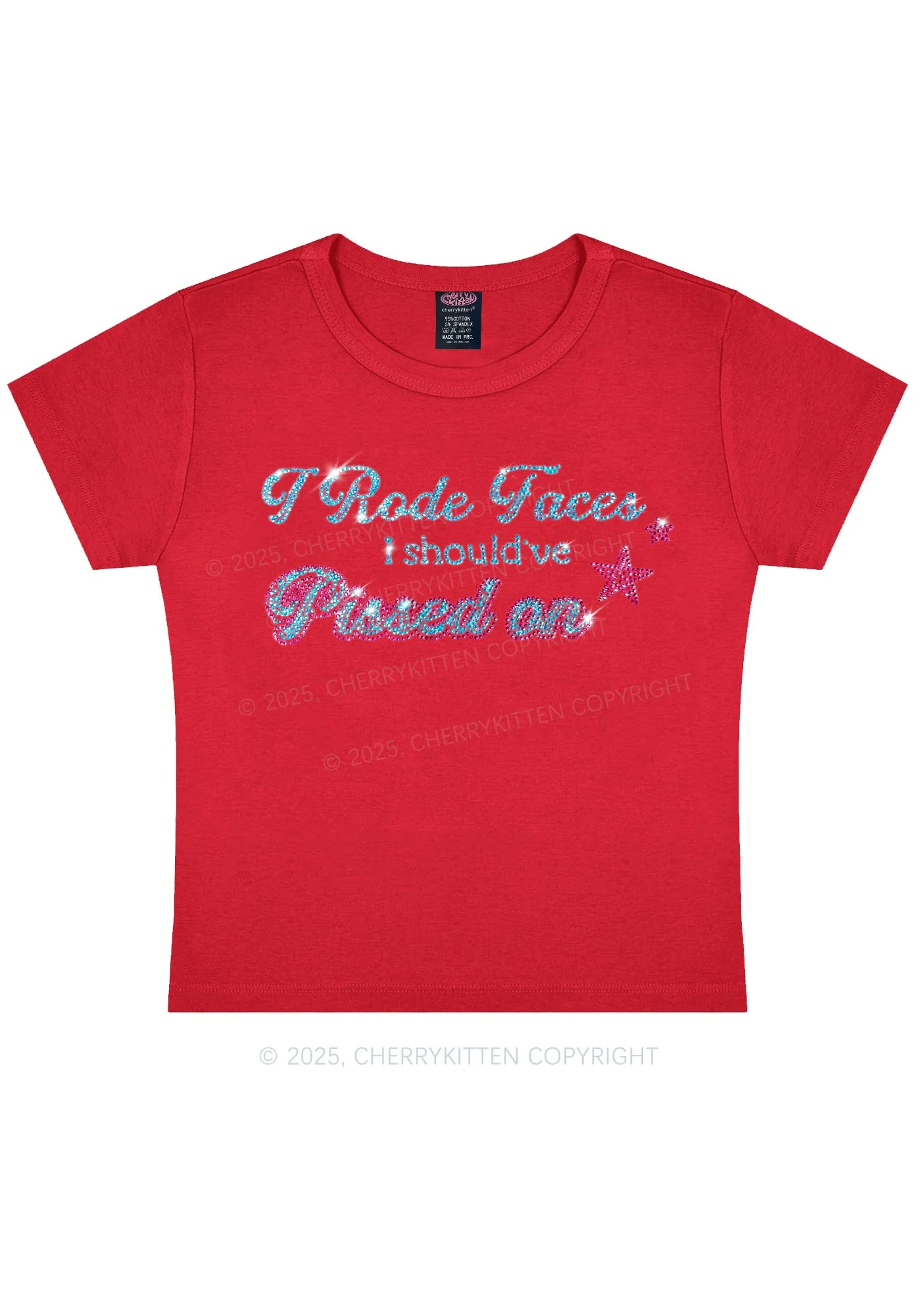 Rhinestone I Rode Faces Y2K Baby Tee Cherrykitten - Image 6