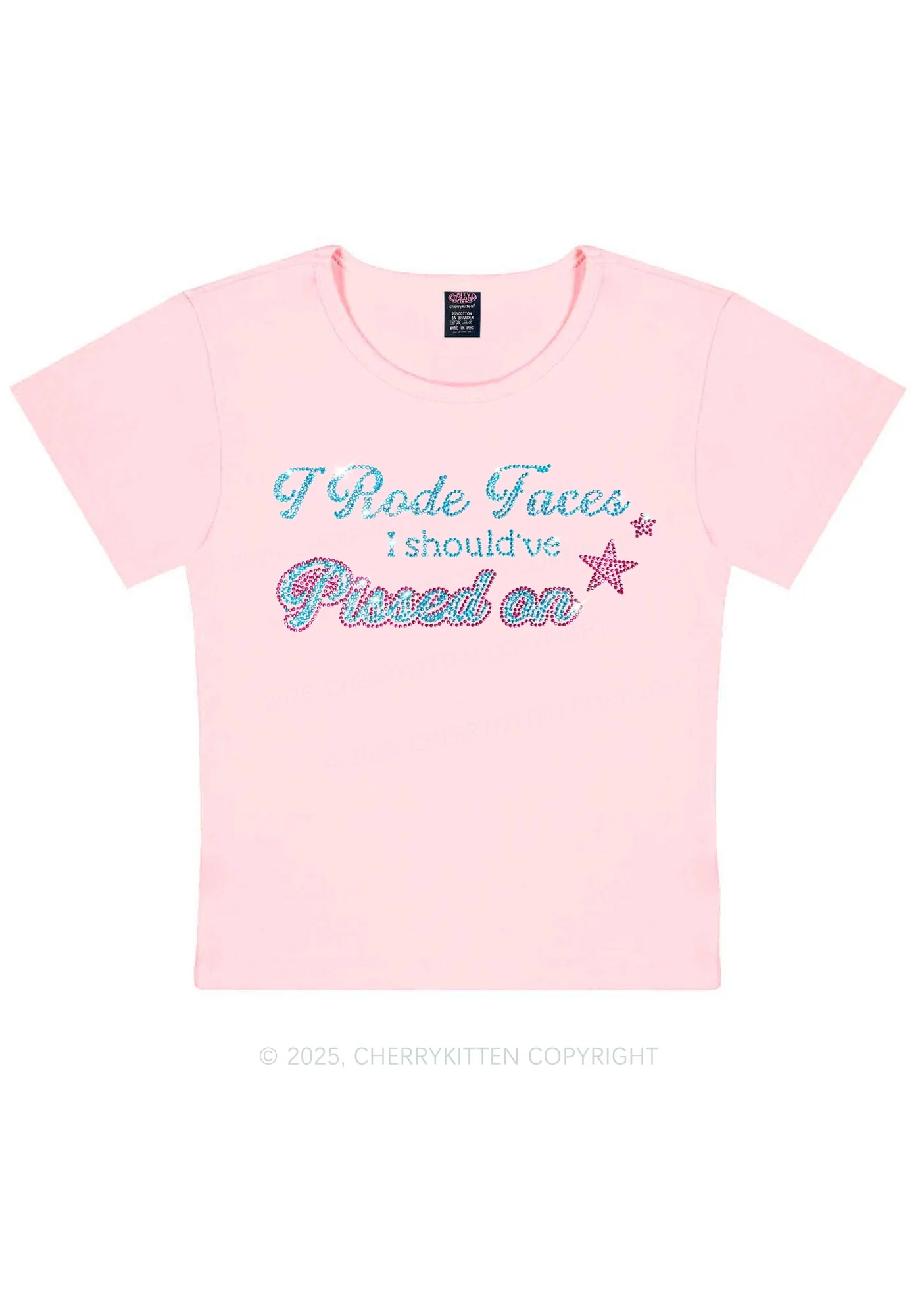 Rhinestone I Rode Faces Y2K Baby Tee Cherrykitten - Image 9