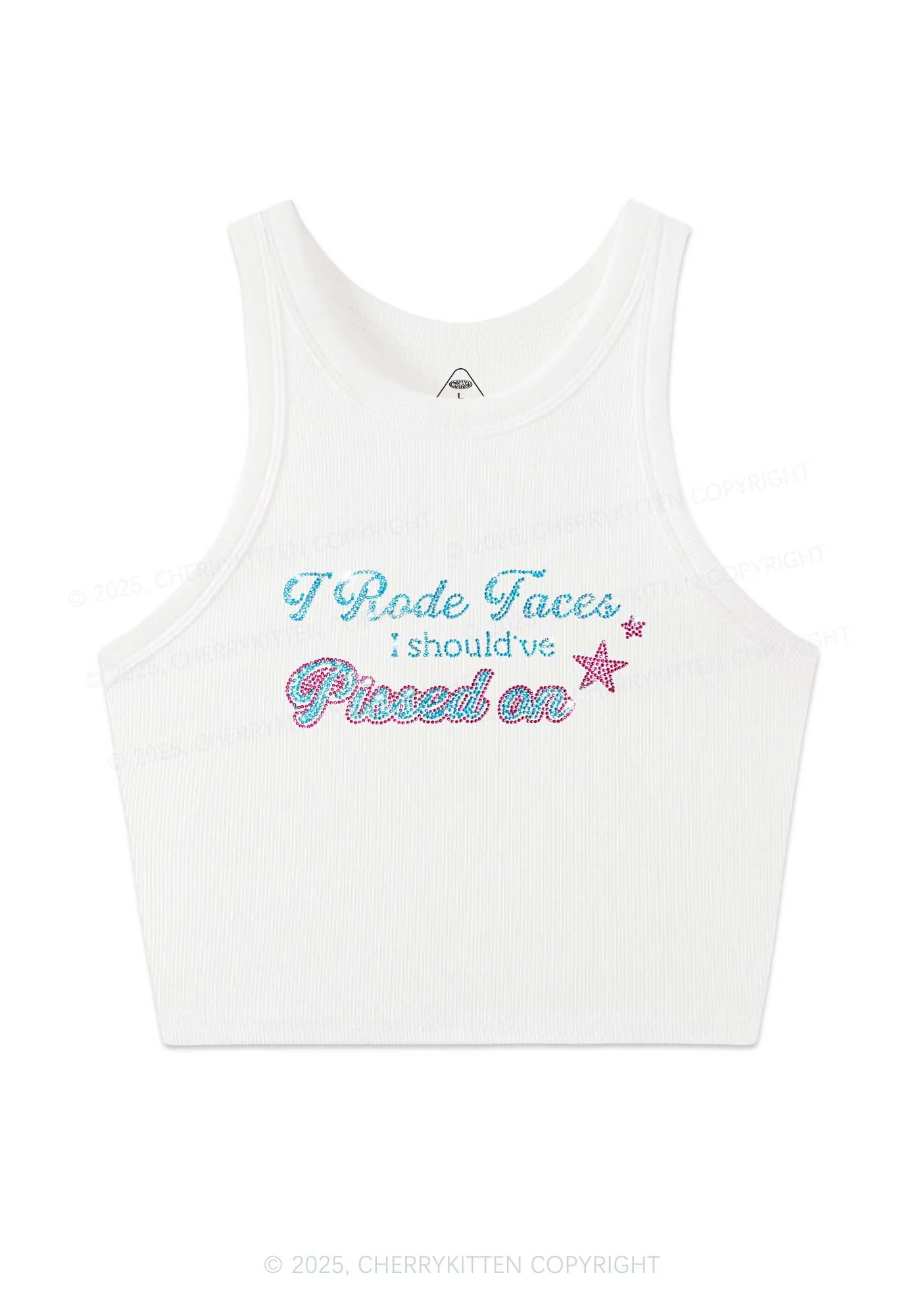 Rhinestone I Rode Faces Y2K Crop Tank Top Cherrykitten - Image 3