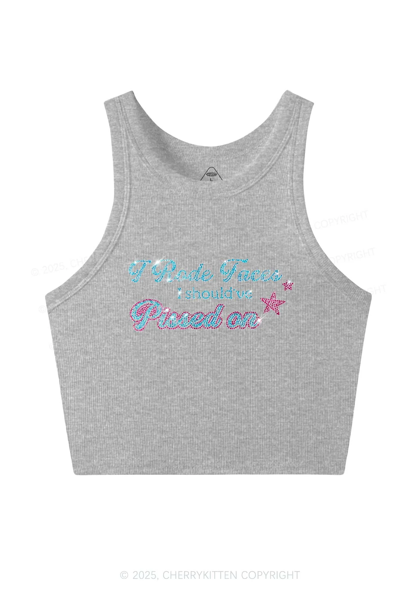 Rhinestone I Rode Faces Y2K Crop Tank Top Cherrykitten - Image 4