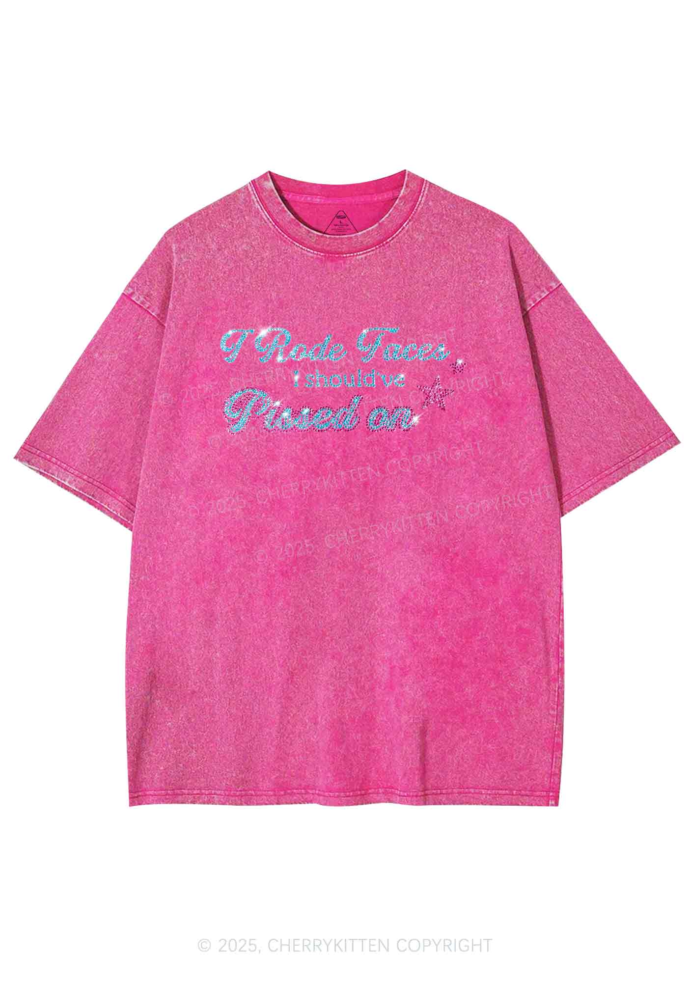 Rhinestone I Rode Faces Y2K Shirts Washed Tee Cherrykitten - Image 3