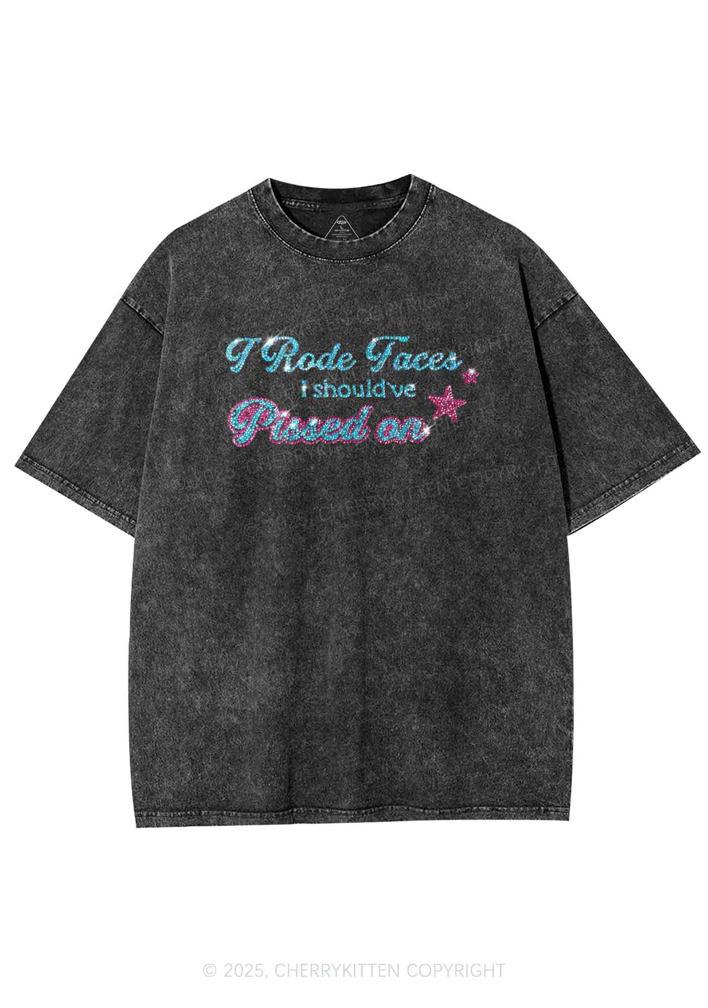 Rhinestone I Rode Faces Y2K Shirts Washed Tee Cherrykitten - Image 4