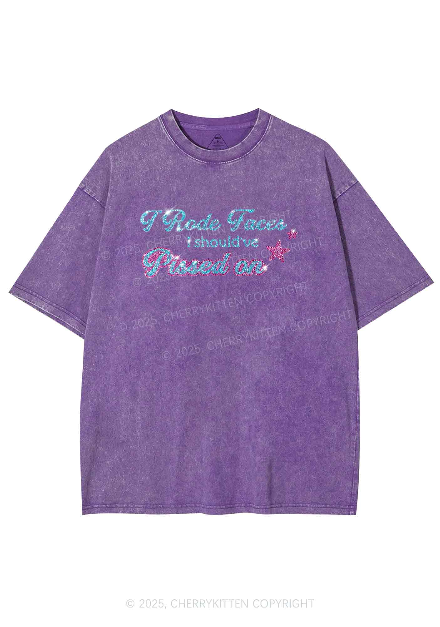 Rhinestone I Rode Faces Y2K Shirts Washed Tee Cherrykitten - Image 5
