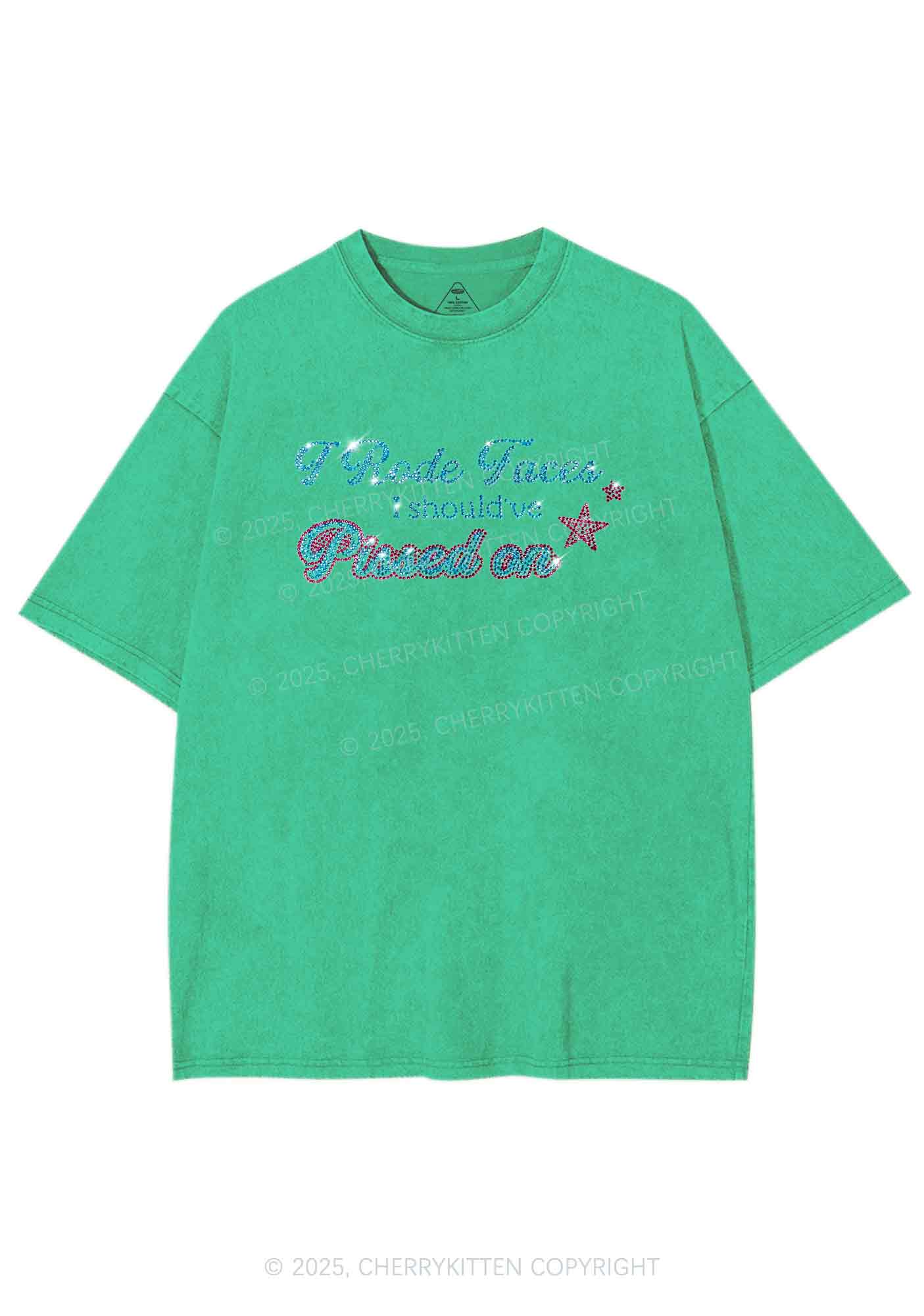 Rhinestone I Rode Faces Y2K Shirts Washed Tee Cherrykitten - Image 6