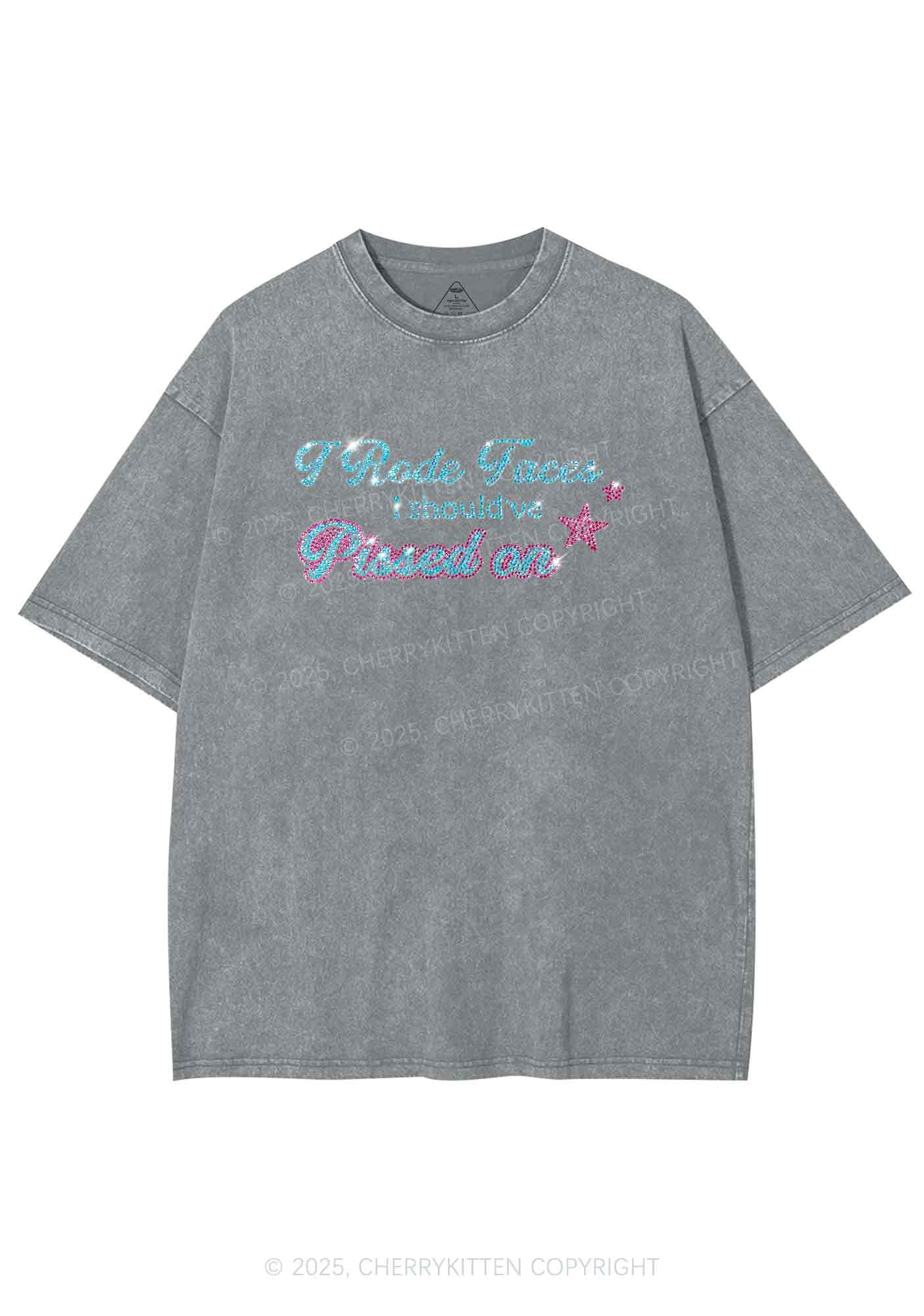 Rhinestone I Rode Faces Y2K Shirts Washed Tee Cherrykitten - Image 7