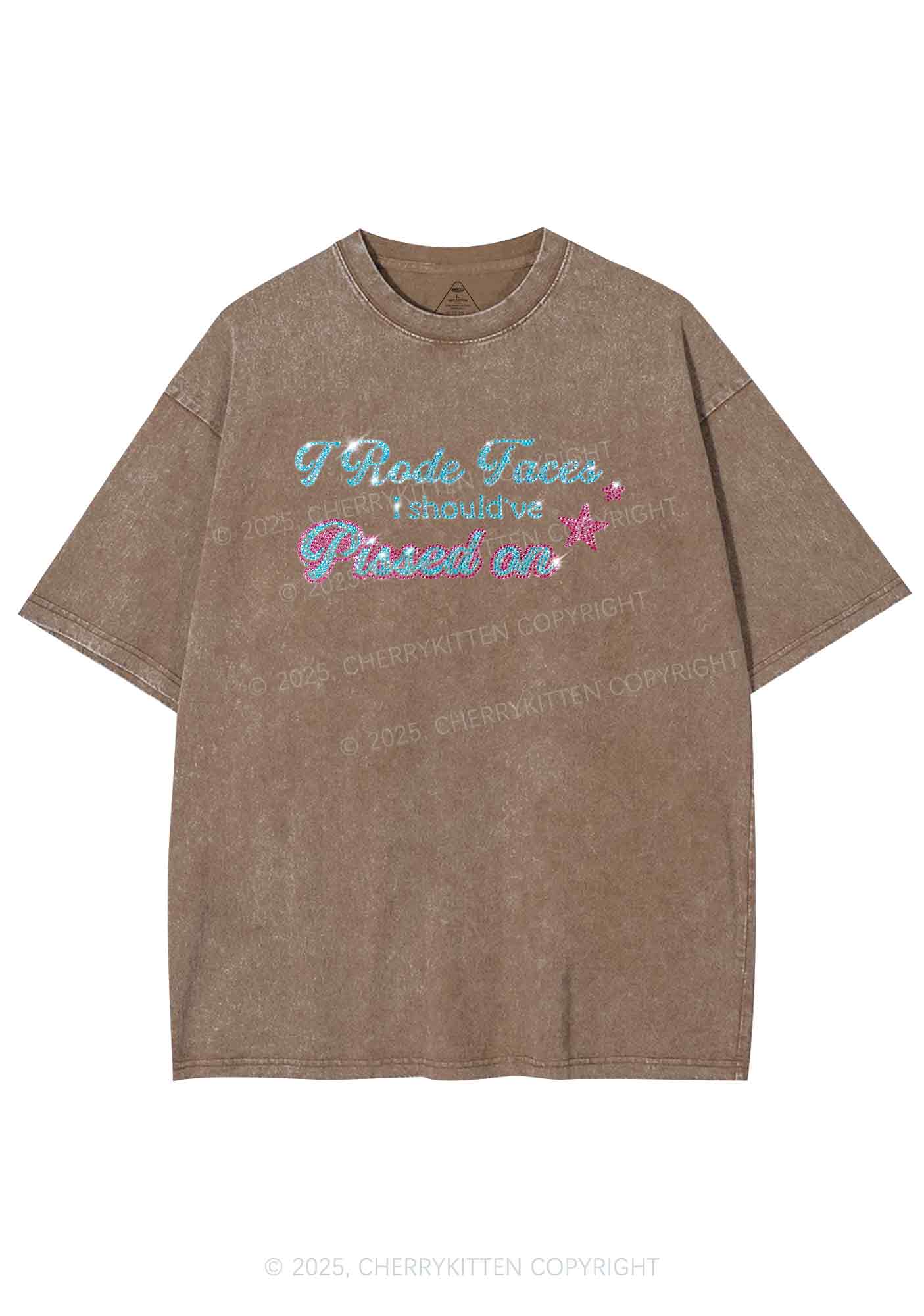 Rhinestone I Rode Faces Y2K Shirts Washed Tee Cherrykitten - Image 8
