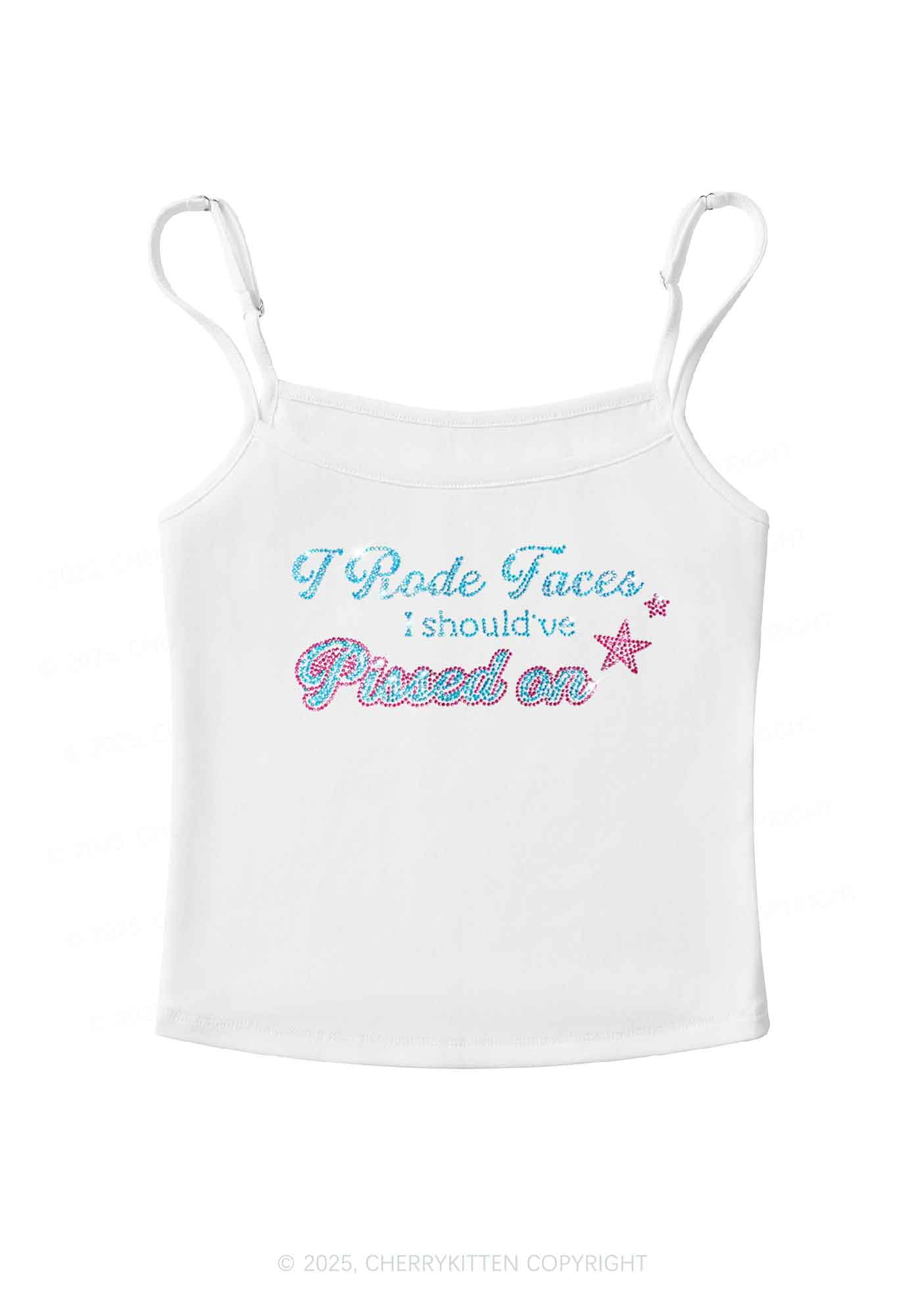 Rhinestone I Rode Faces Y2K Spaghetti Strap Cami Cherrykitten - Image 3