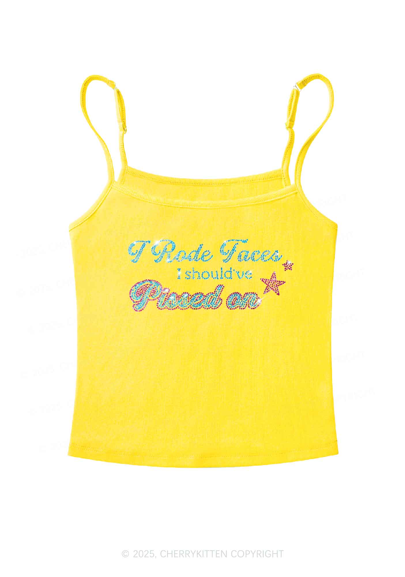 Rhinestone I Rode Faces Y2K Spaghetti Strap Cami Cherrykitten - Image 7