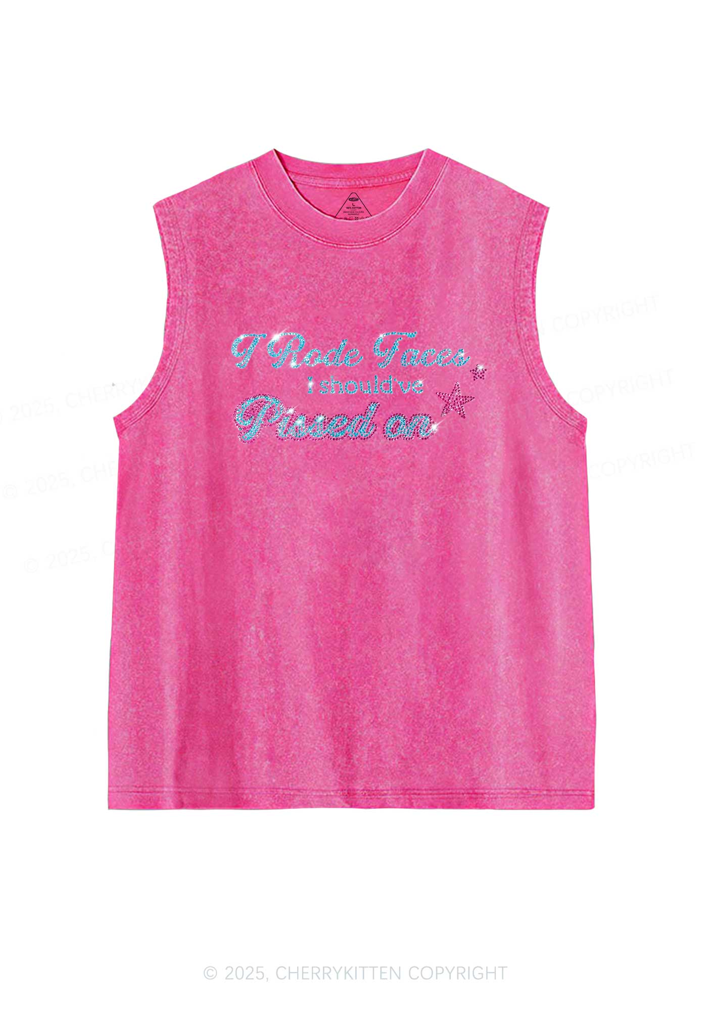 Rhinestone I Rode Faces Y2K Washed Muscle Tank Cherrykitten - Image 4