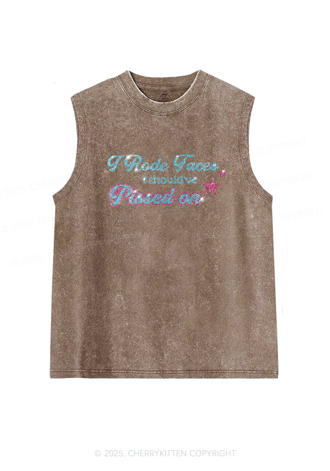 Rhinestone I Rode Faces Y2K Washed Muscle Tank Cherrykitten - Image 6