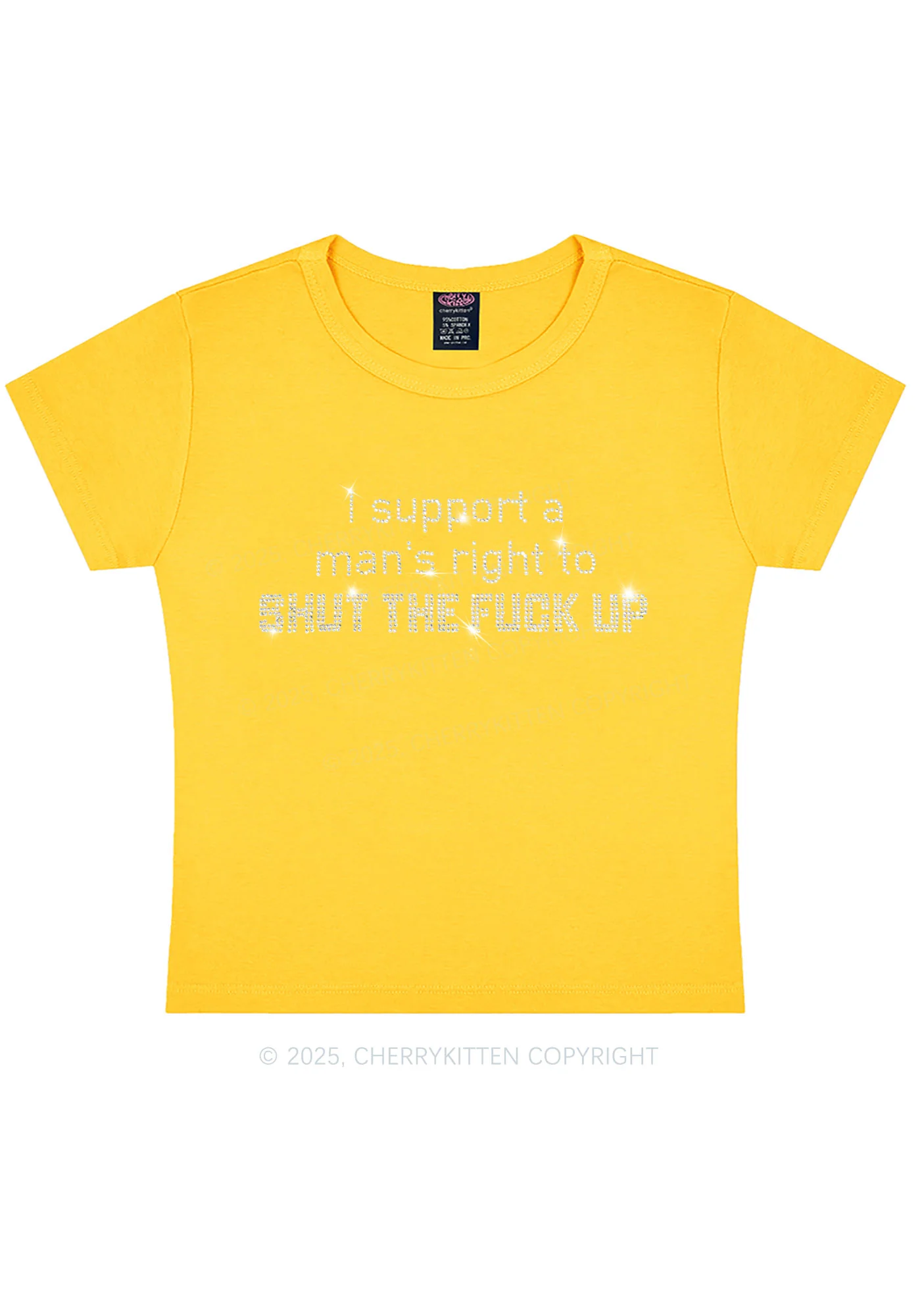 Rhinestone I Support A Mans Right Y2K Baby Tee Cherrykitten - Image 10