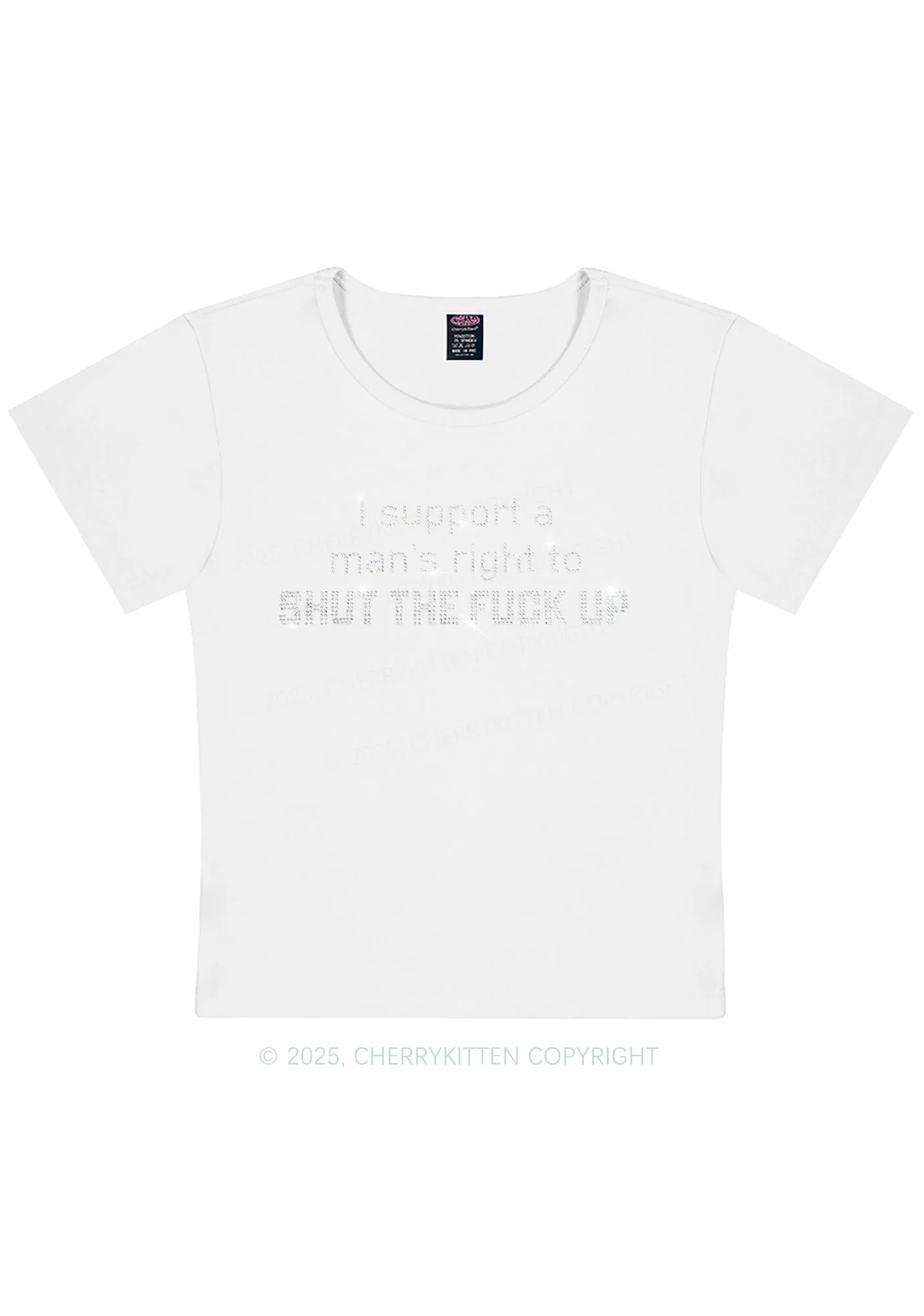 Rhinestone I Support A Mans Right Y2K Baby Tee Cherrykitten - Image 11
