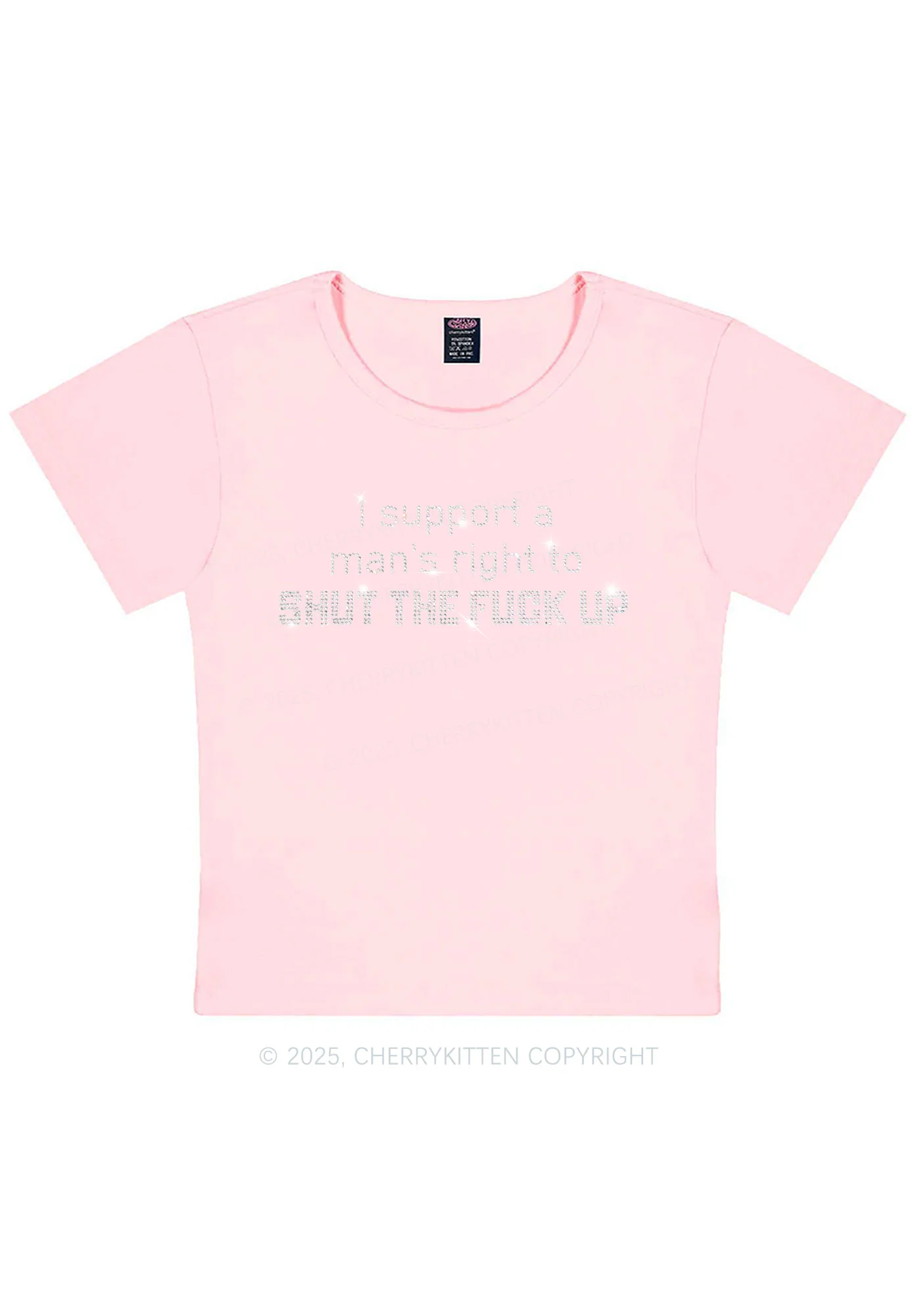Rhinestone I Support A Mans Right Y2K Baby Tee Cherrykitten - Image 12