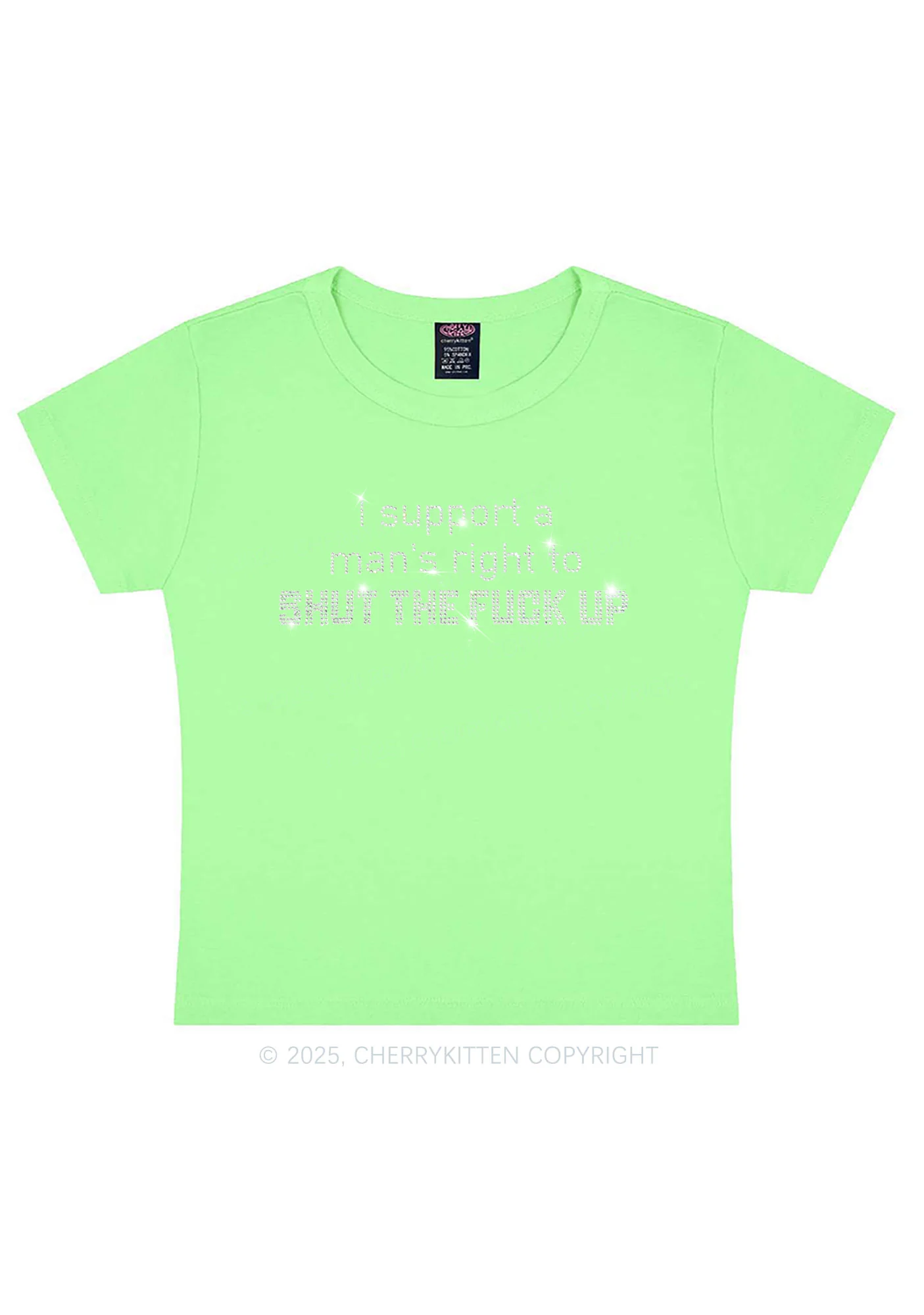 Rhinestone I Support A Mans Right Y2K Baby Tee Cherrykitten - Image 13