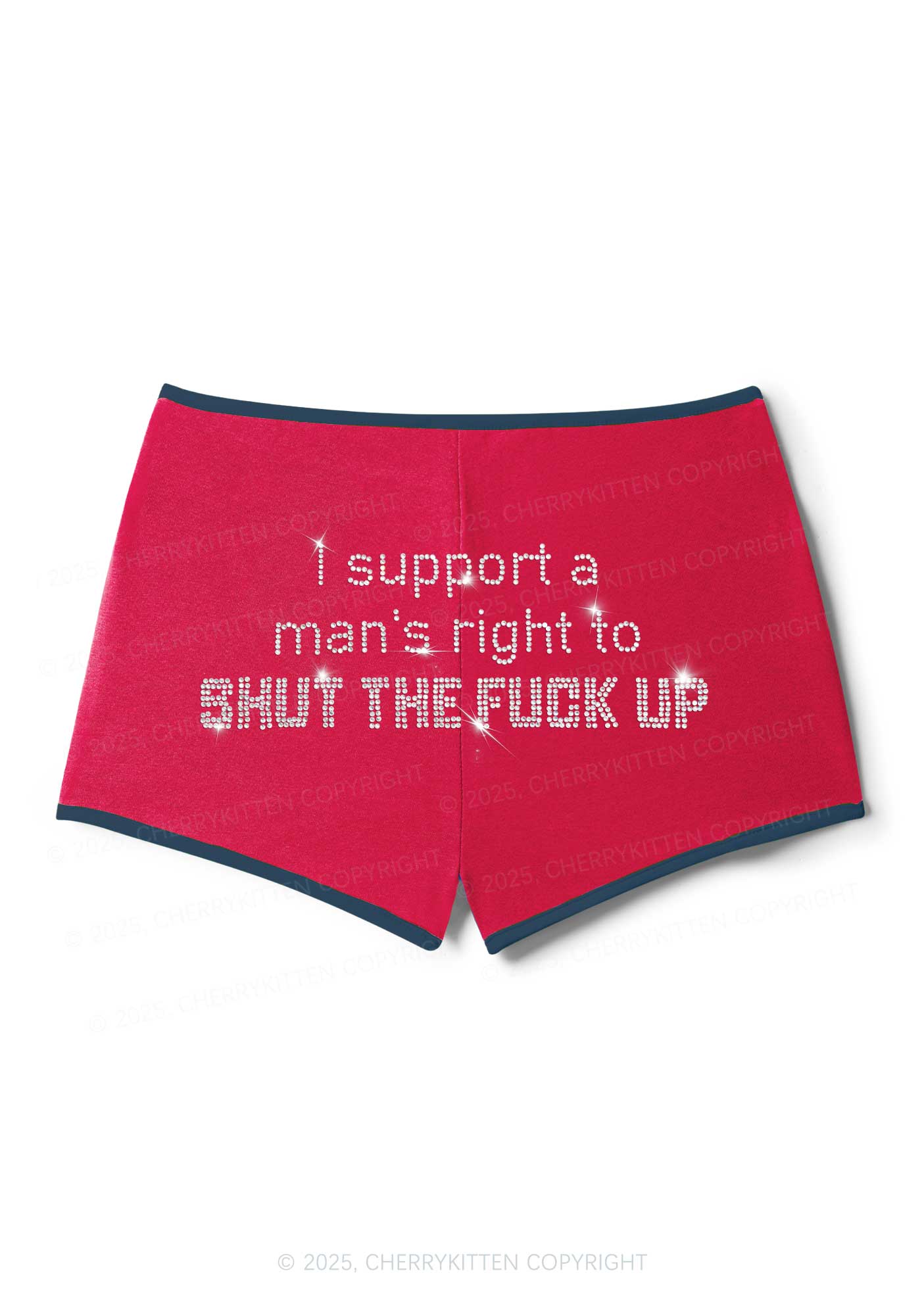 Rhinestone I Support A Mans Right Y2K Booty Shorts Cherrykitten - Image 3