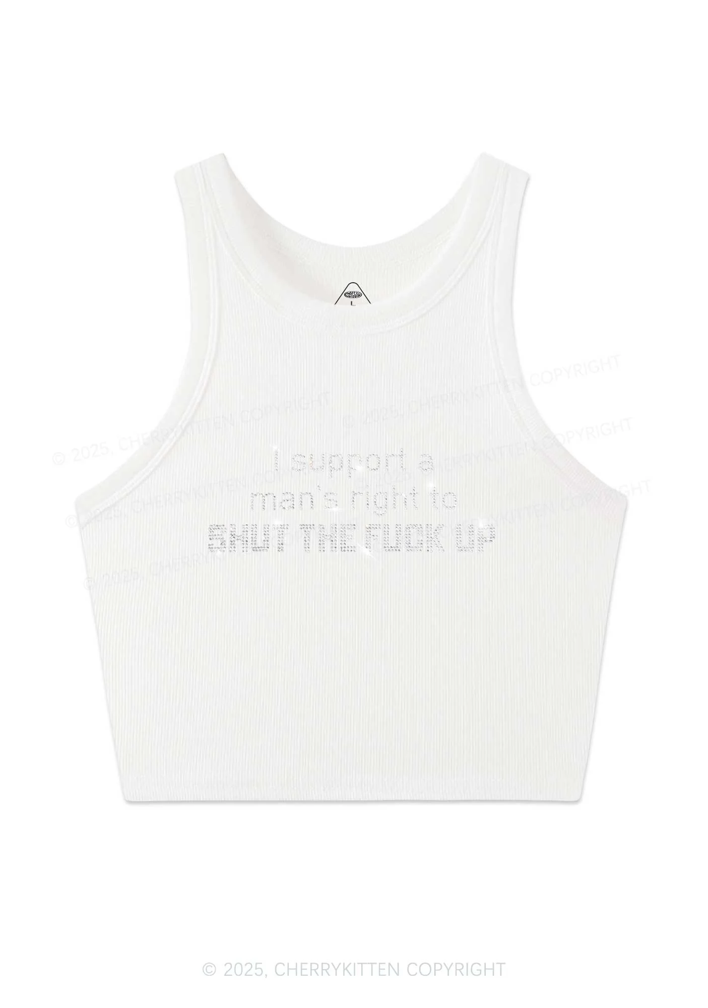Rhinestone I Support A Mans Right Y2K Crop Tank Top Cherrykitten - Image 5