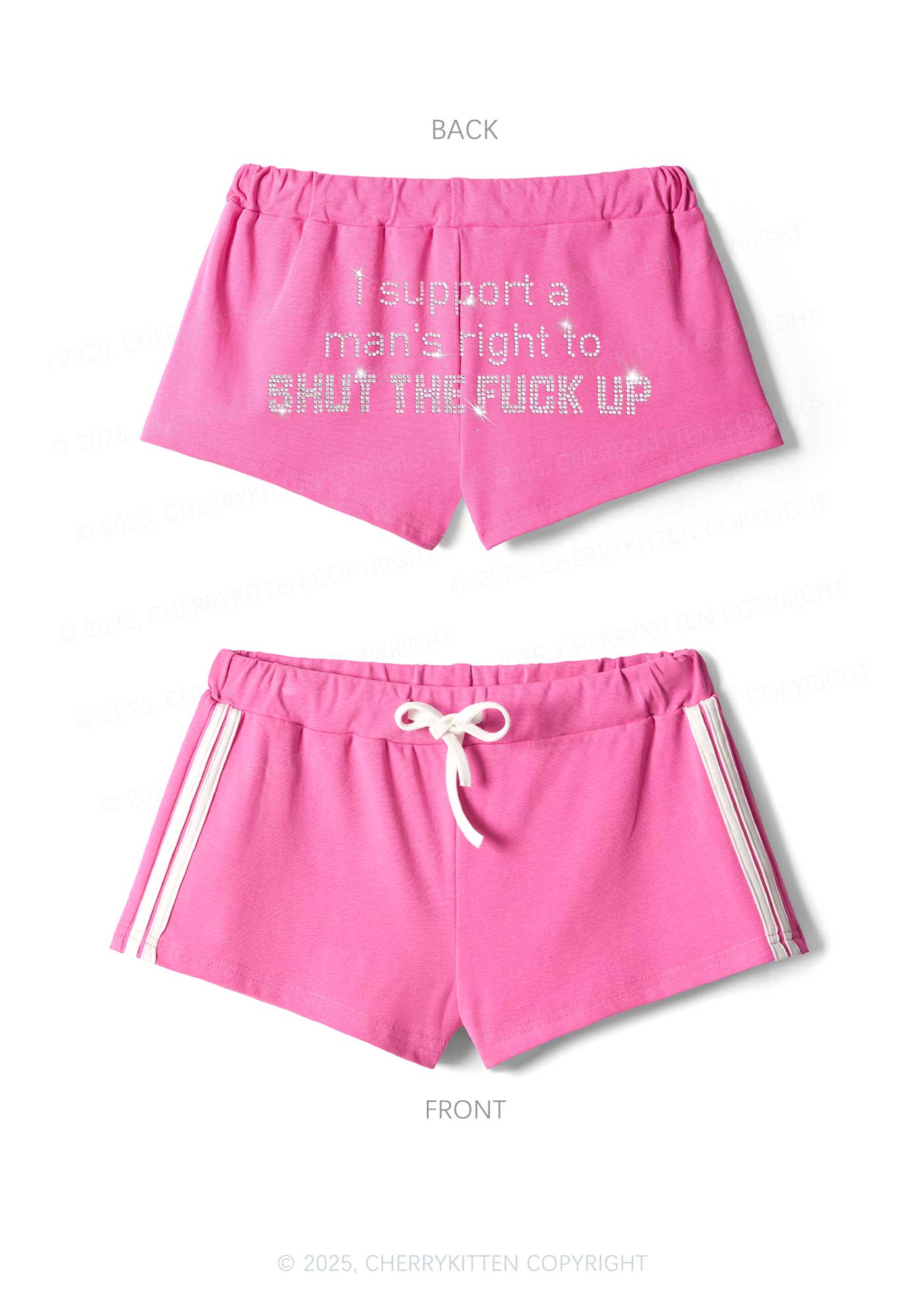 Rhinestone I Support A Mans Right Y2K Drawstring Mini Shorts Cherrykitten - Image 3