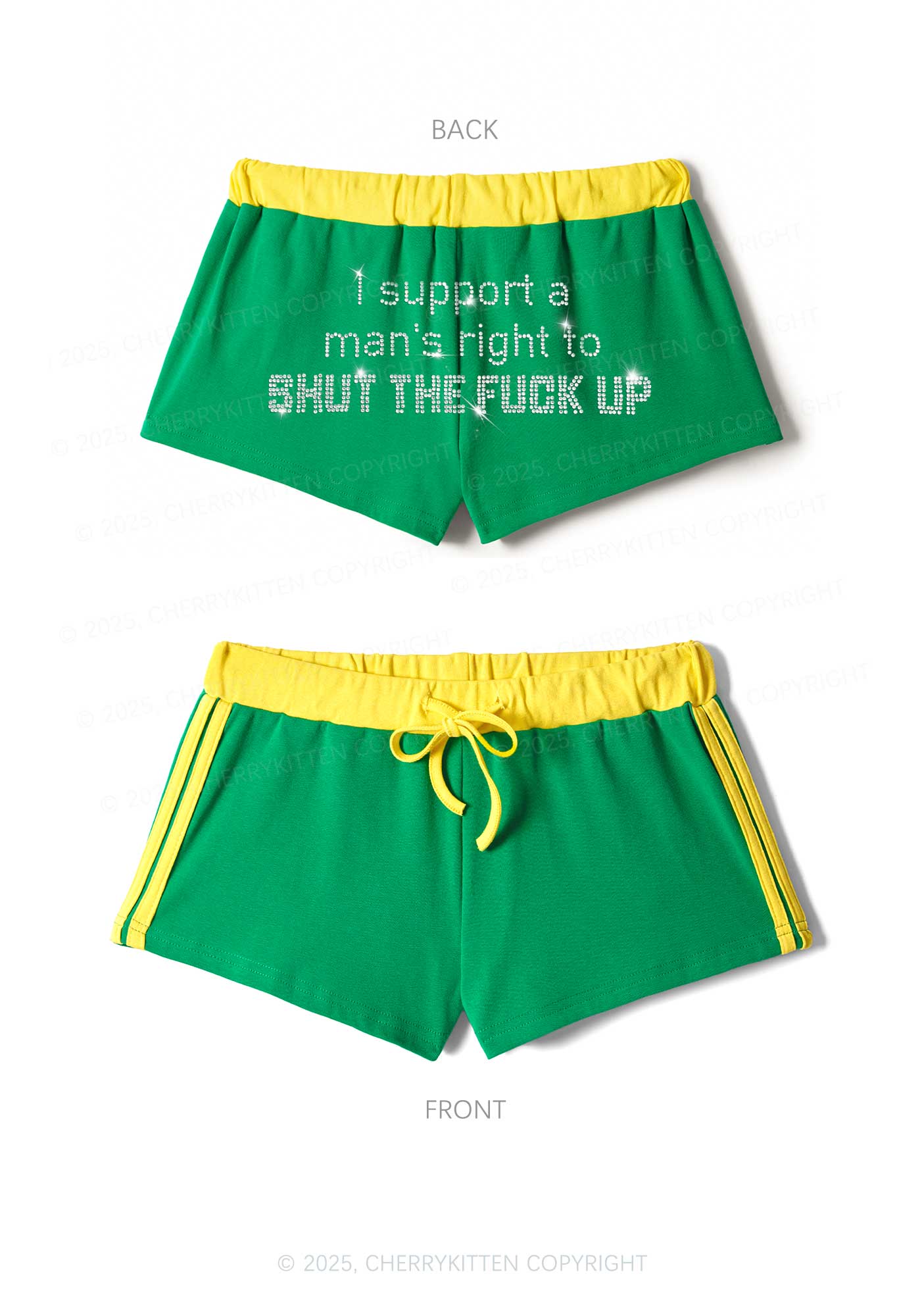 Rhinestone I Support A Mans Right Y2K Drawstring Mini Shorts Cherrykitten - Image 5