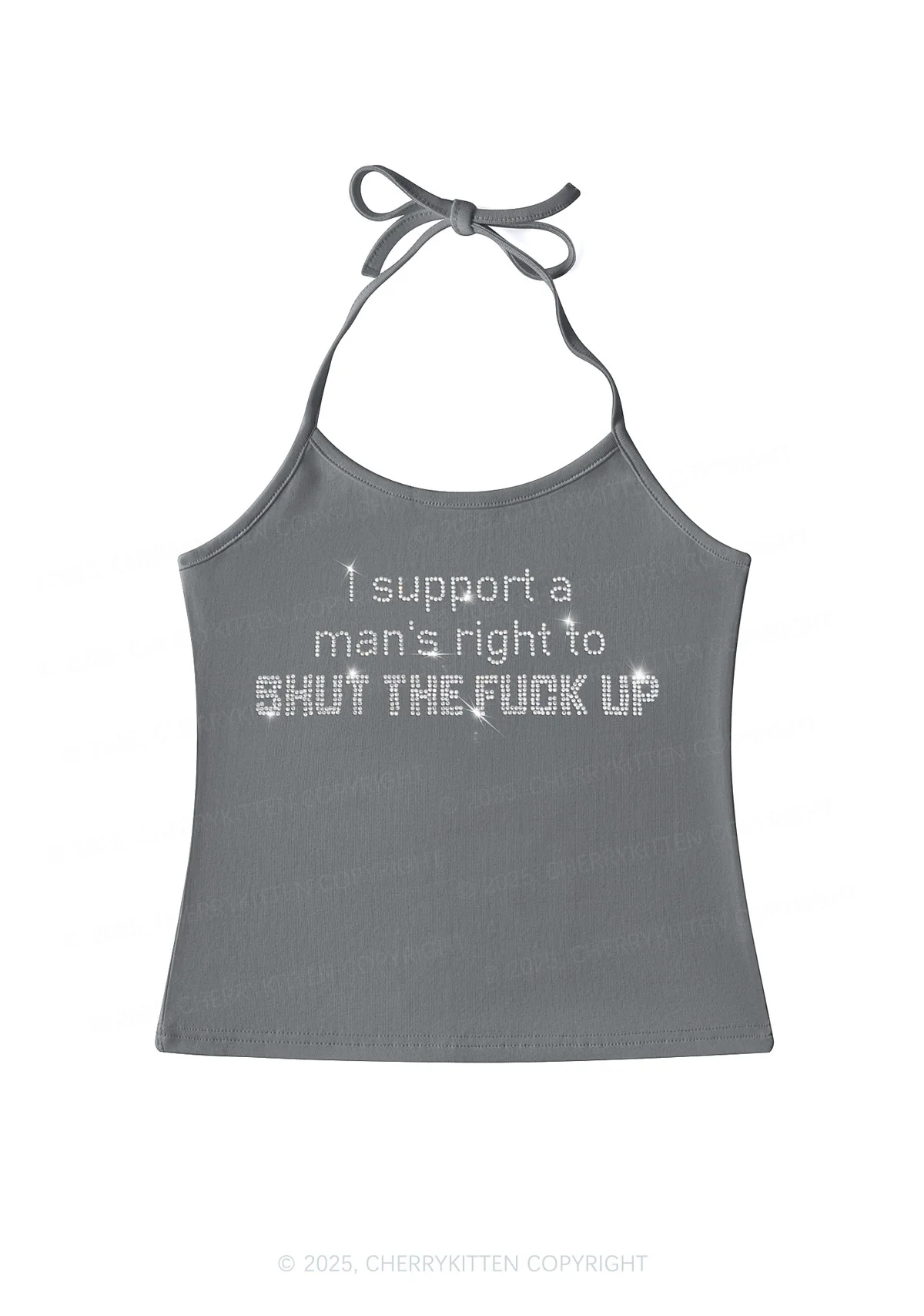 Rhinestone I Support A Mans Right Y2K Halter Neck Cami Cherrykitten - Image 2