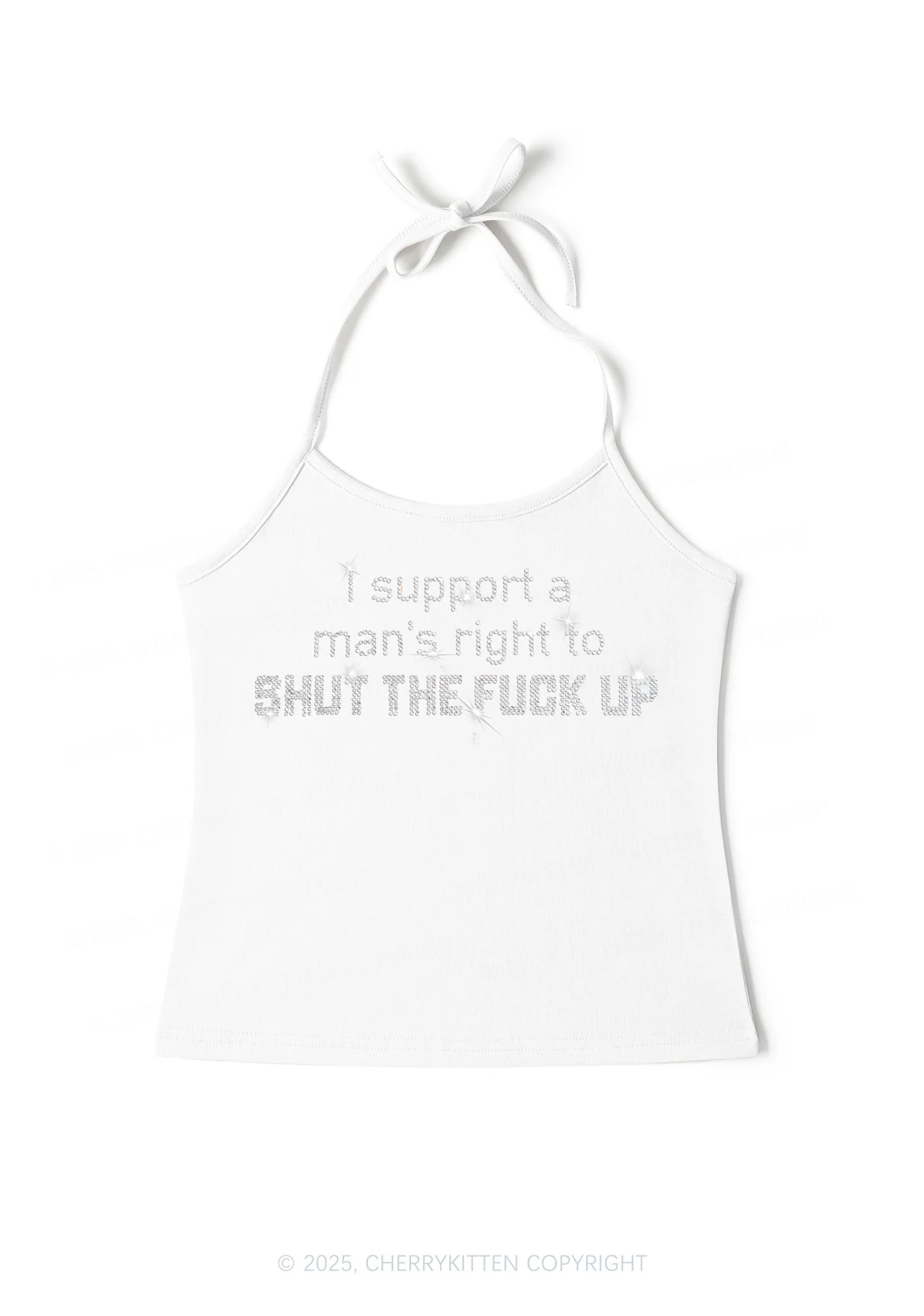 Rhinestone I Support A Mans Right Y2K Halter Neck Cami Cherrykitten - Image 3
