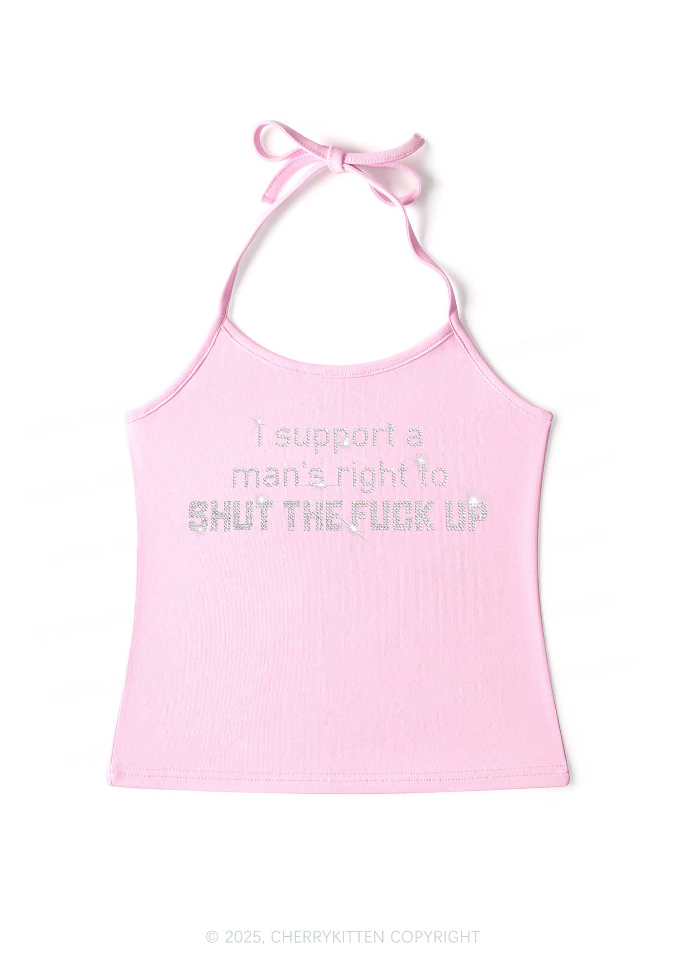 Rhinestone I Support A Mans Right Y2K Halter Neck Cami Cherrykitten - Image 5