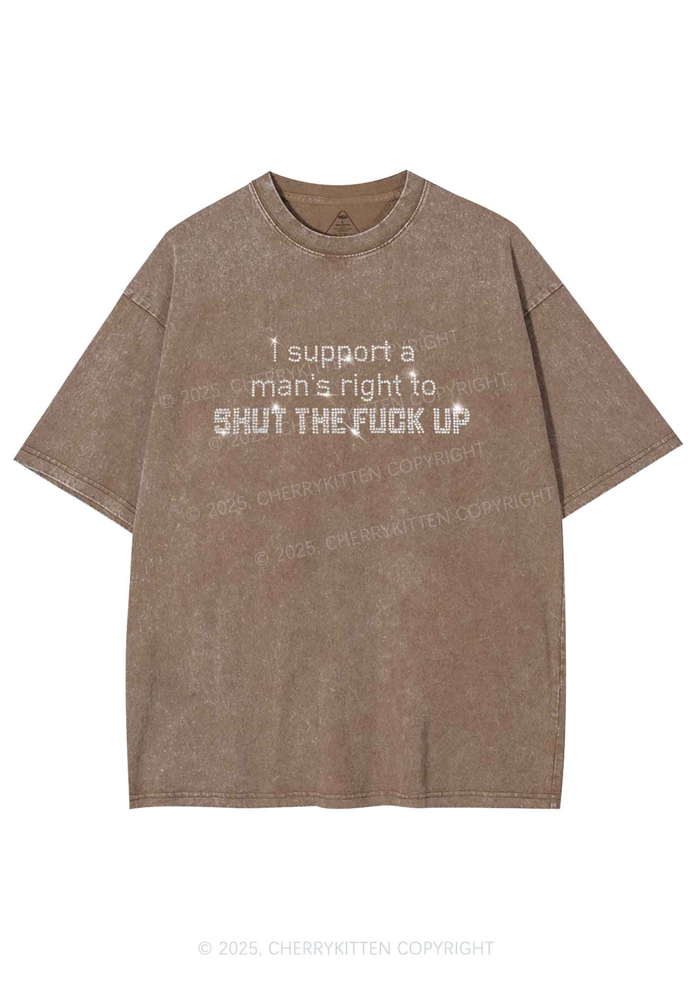Rhinestone I Support A Mans Right Y2K Shirts Washed Tee Cherrykitten - Image 5