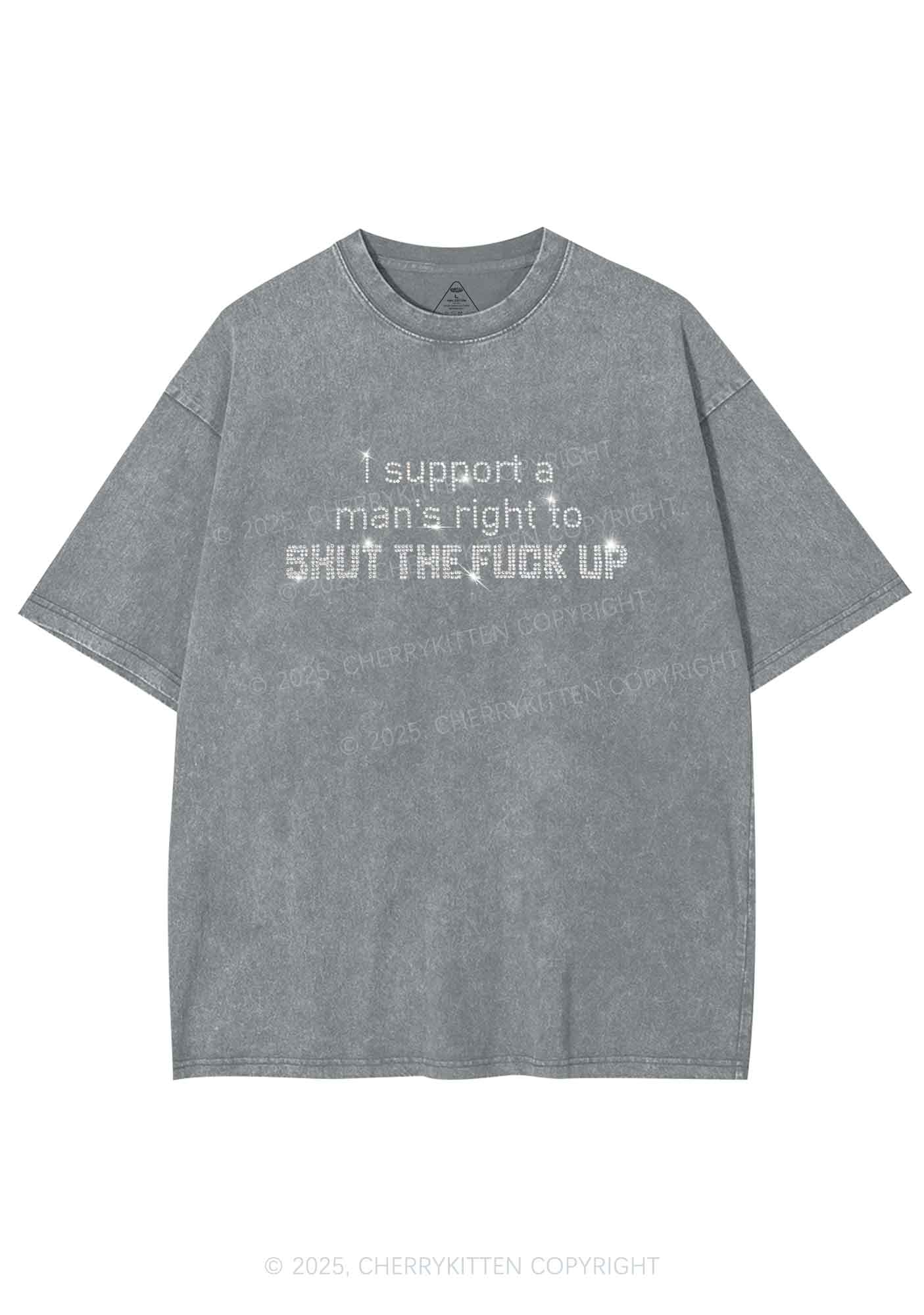 Rhinestone I Support A Mans Right Y2K Shirts Washed Tee Cherrykitten - Image 7